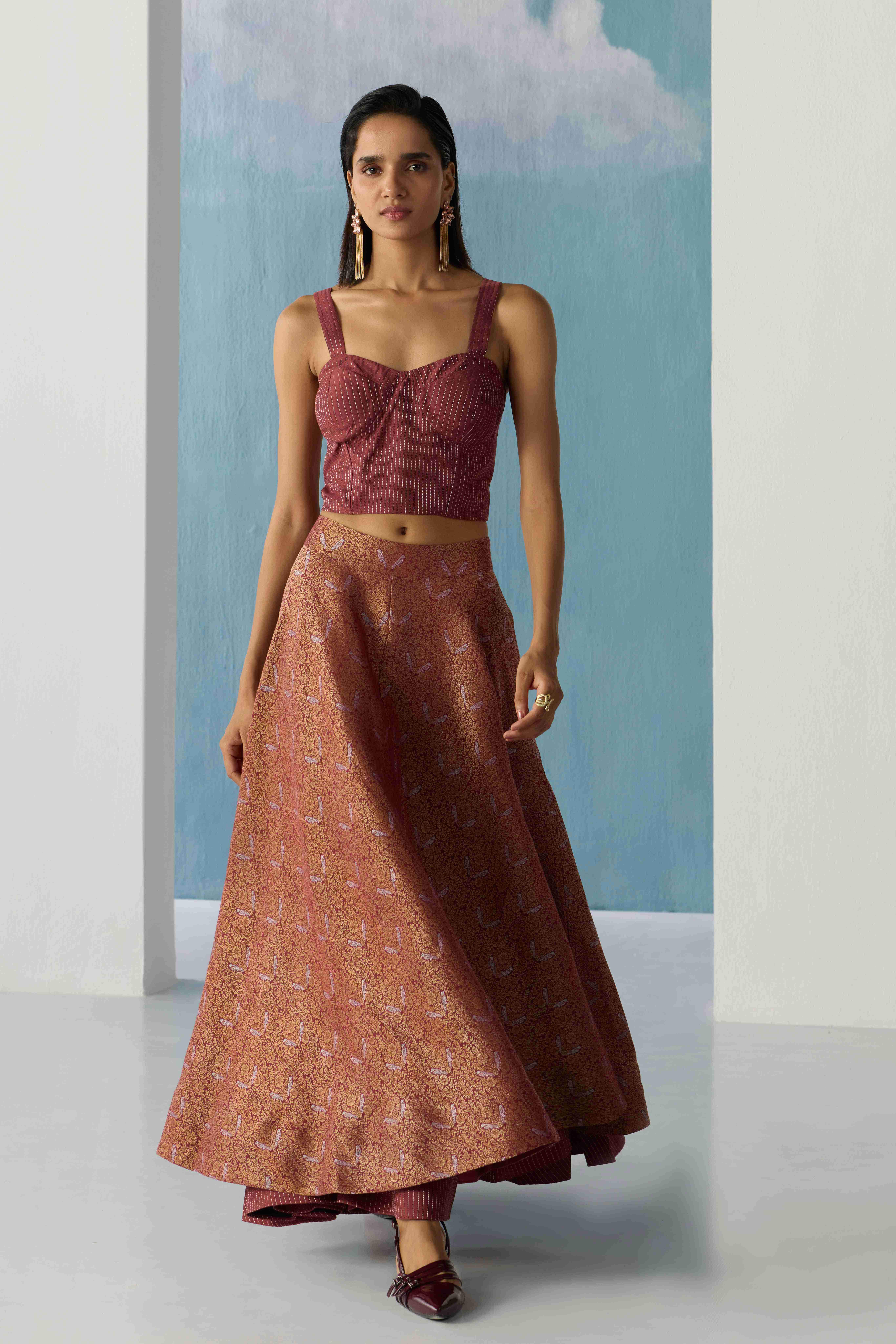 Banarasi Wine Brocade Skirt