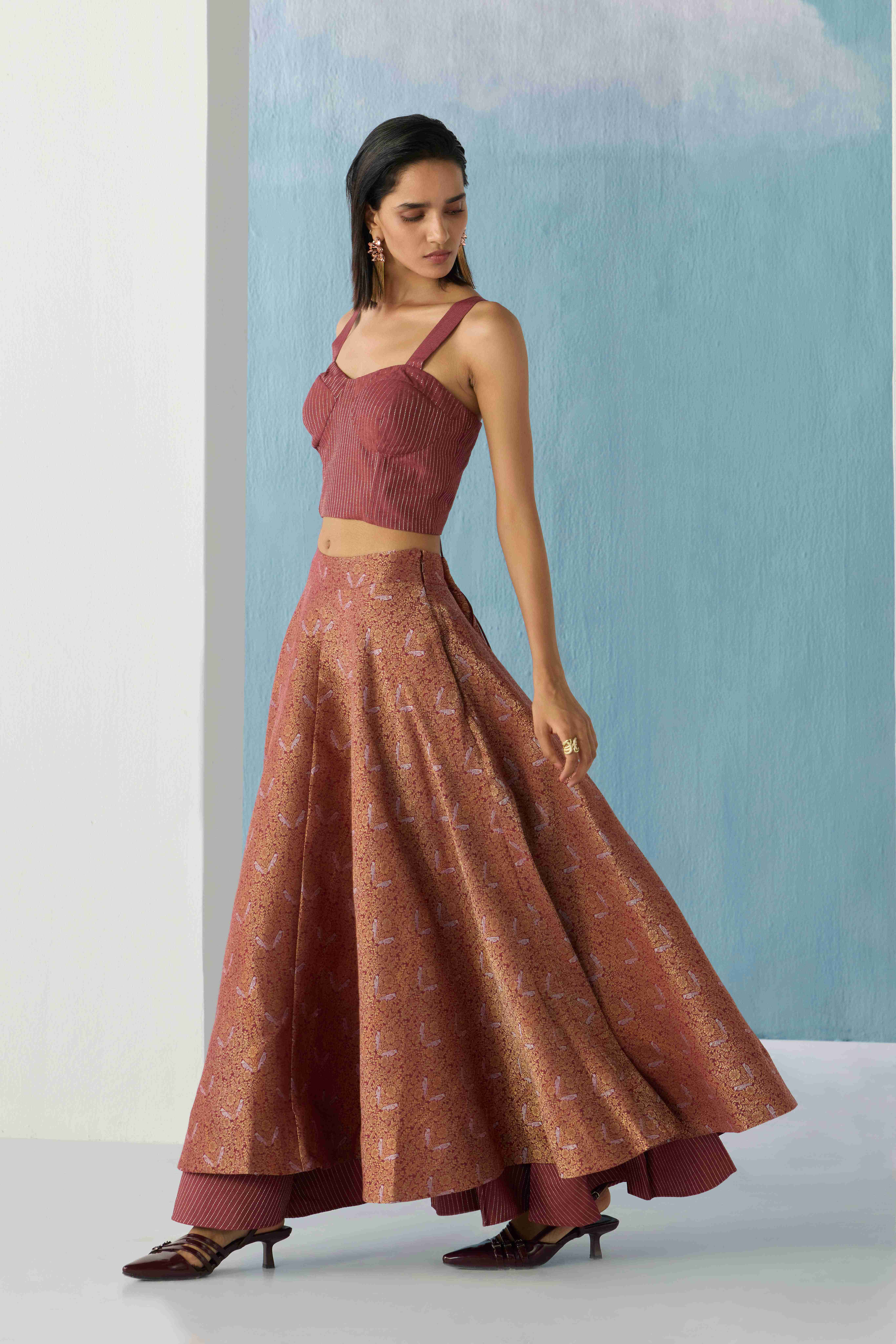 Banarasi Wine Brocade Skirt