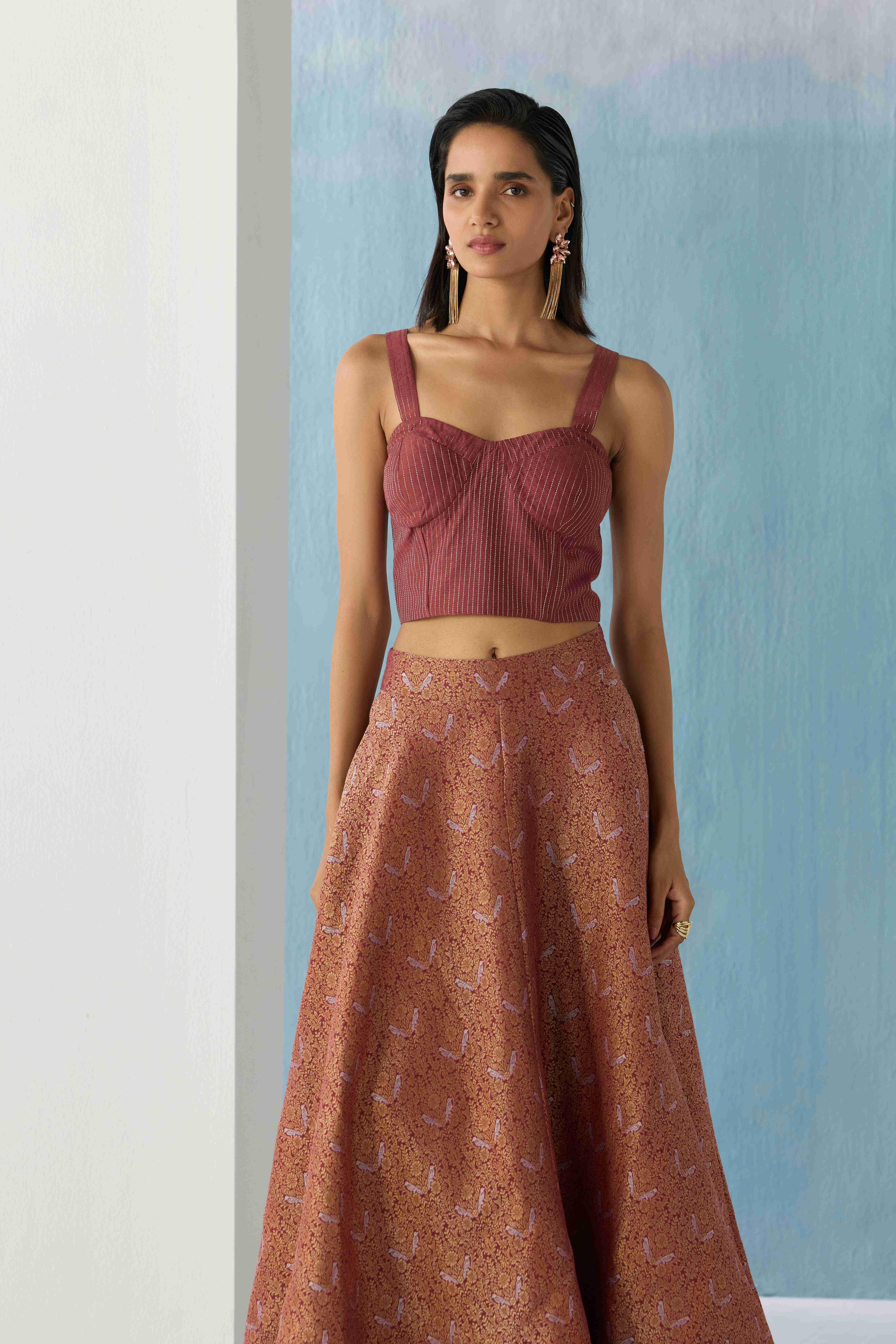 Banarasi Wine Brocade Skirt