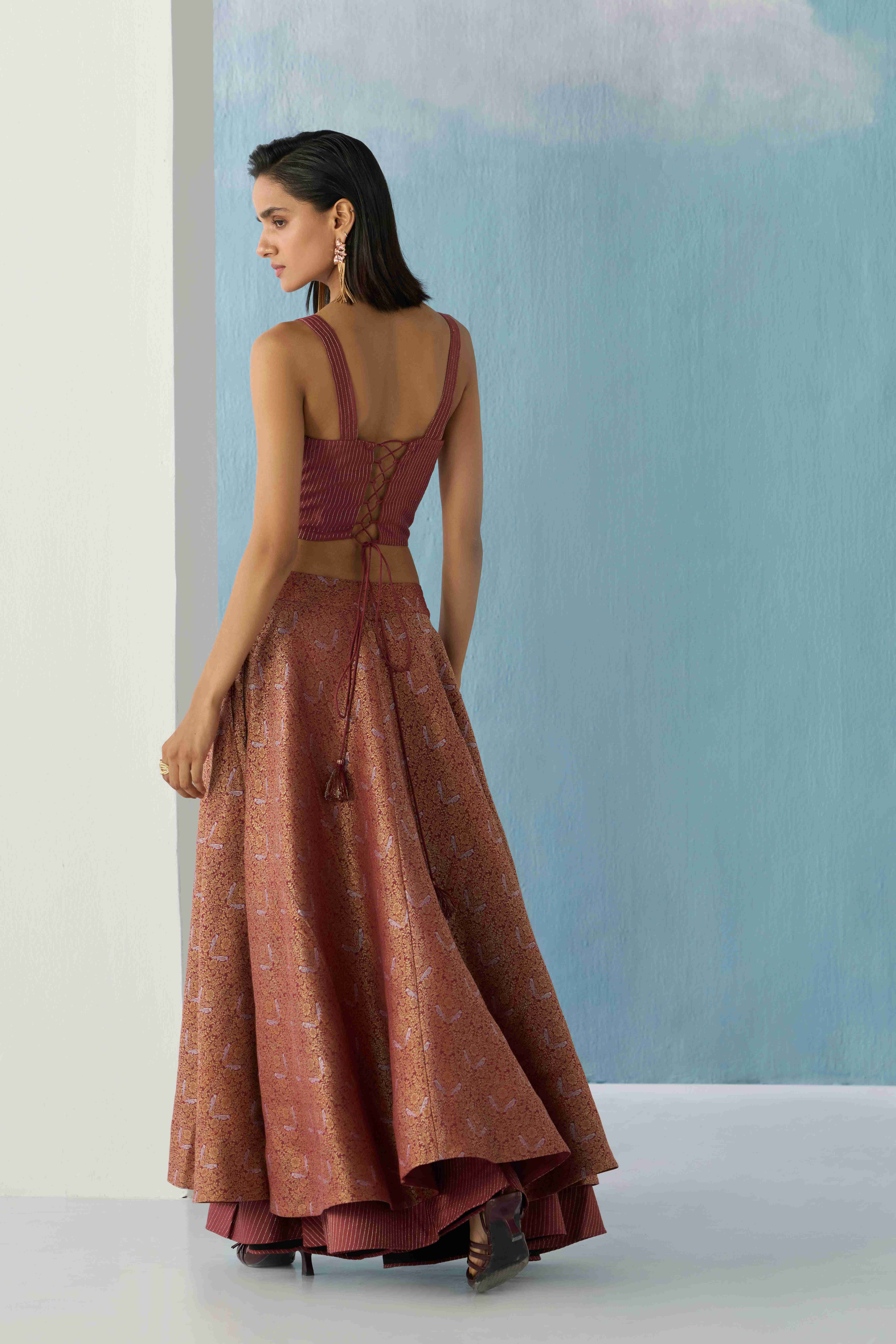 Banarasi Wine Brocade Skirt