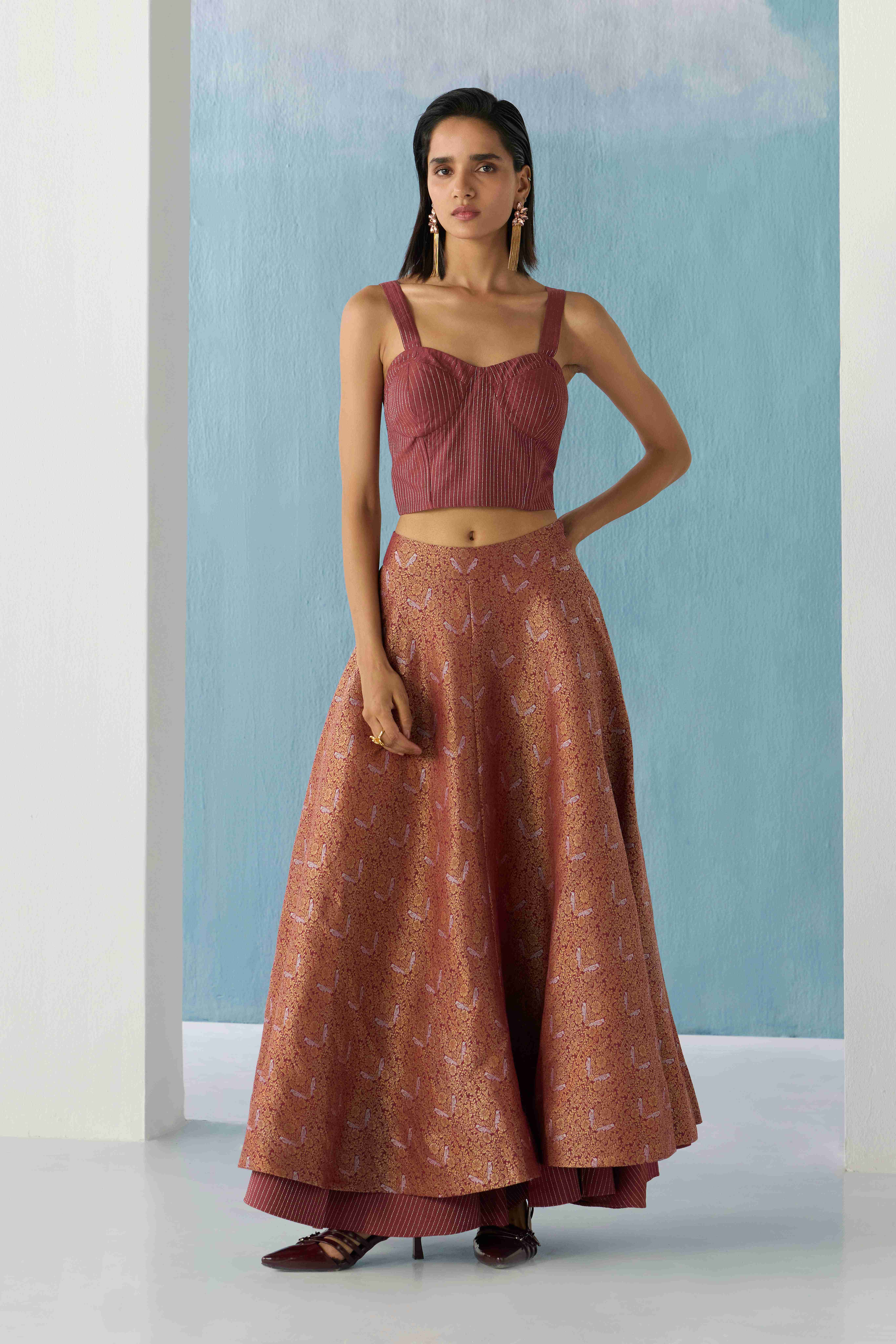 Banarasi Wine Brocade Skirt
