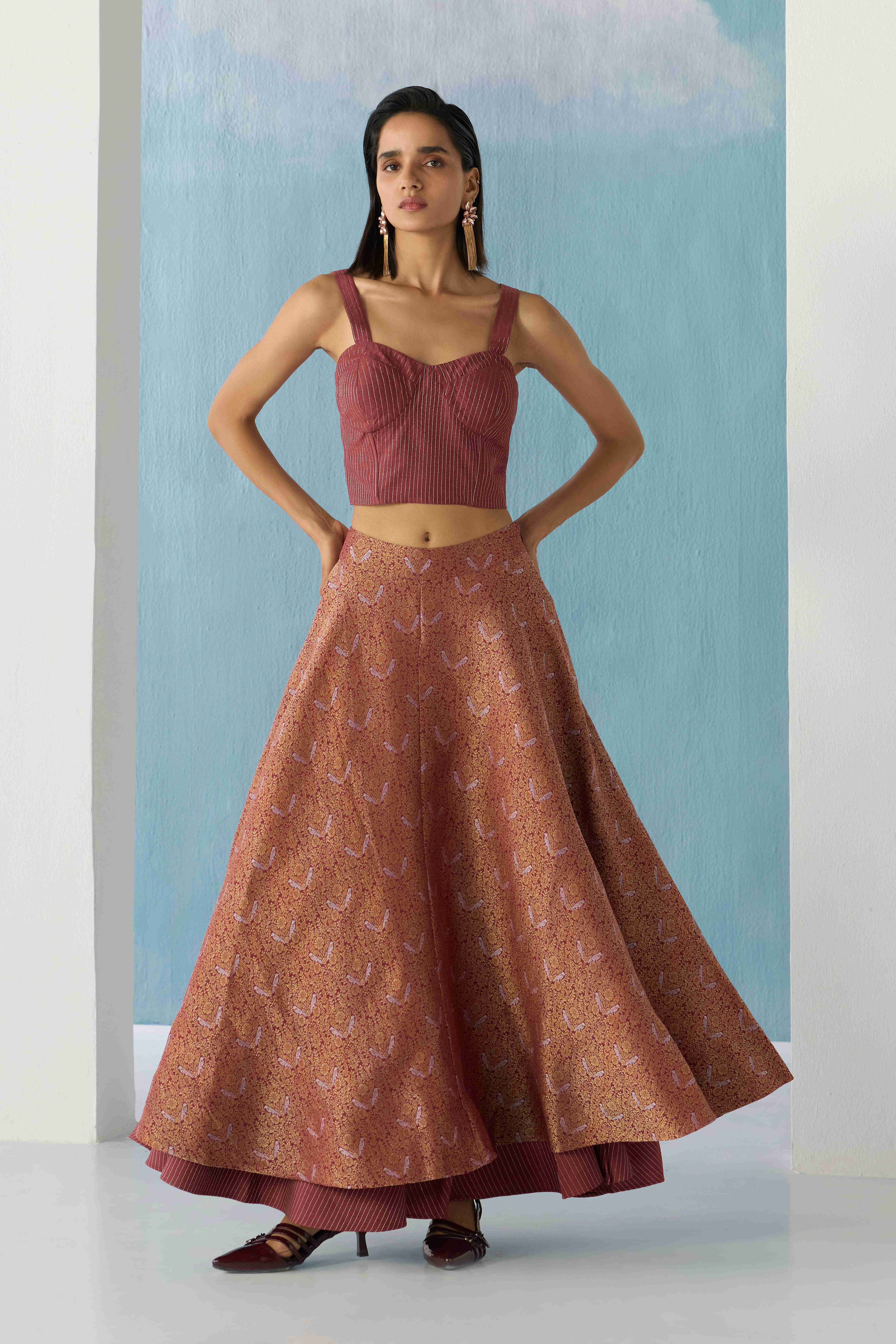 Banarasi Wine Brocade Skirt