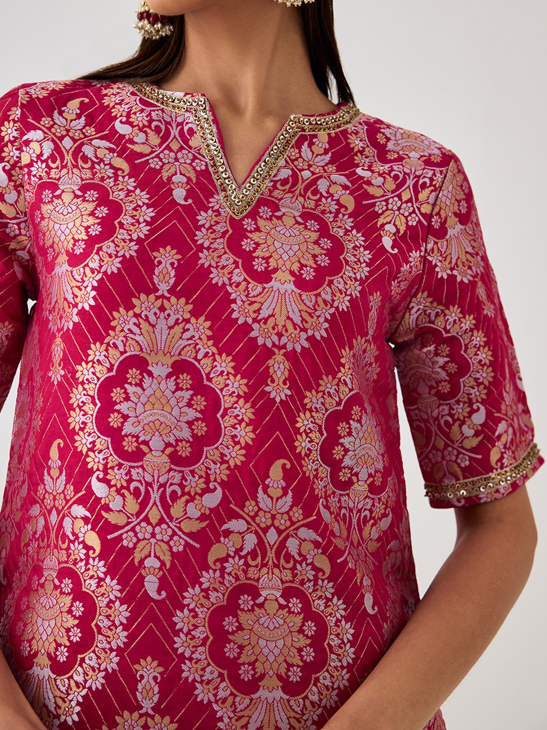 Brocade Pink Short Kurta