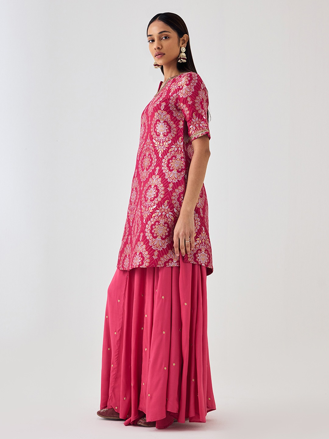Brocade Pink Short Kurta