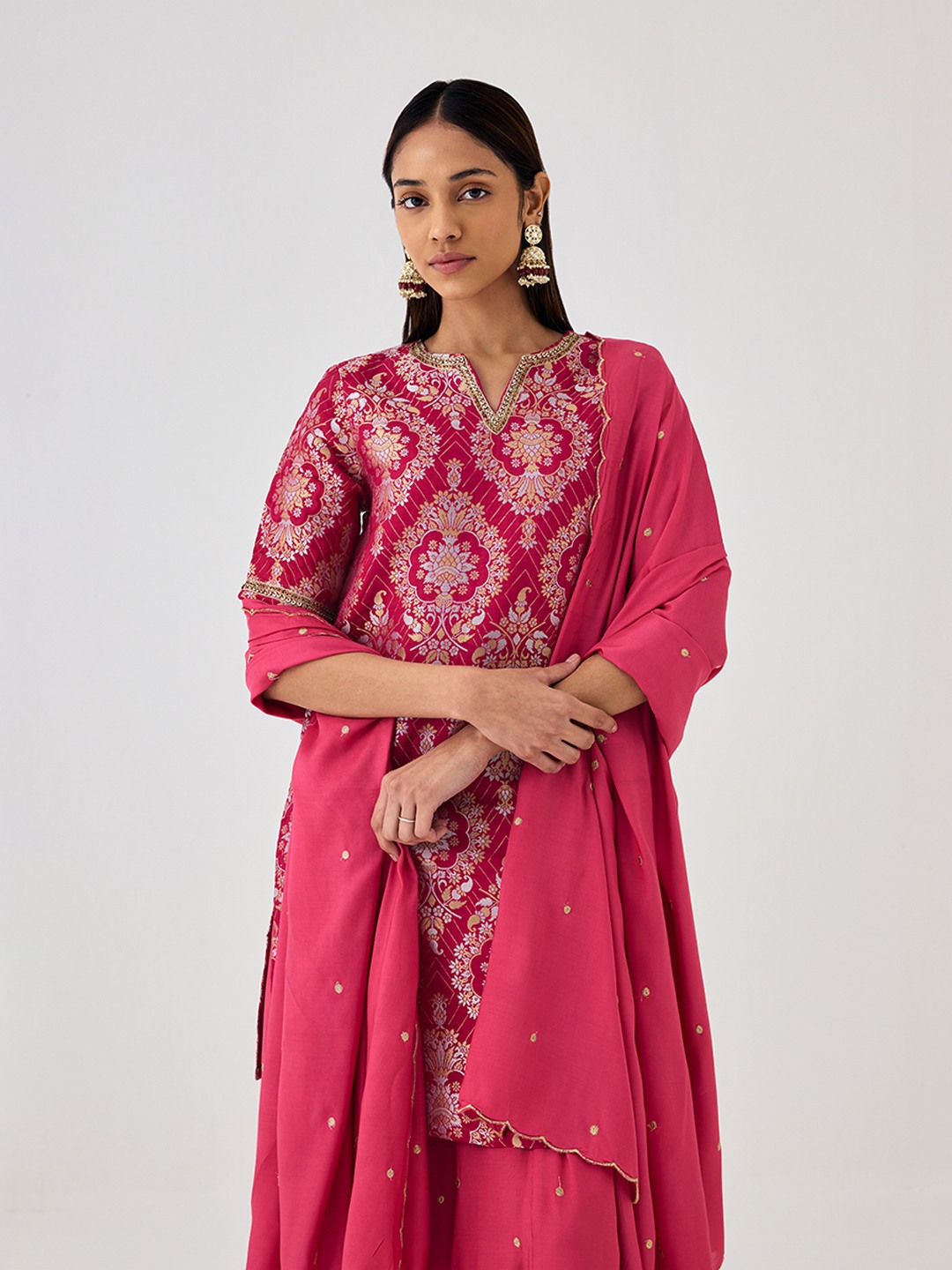 Brocade Pink Short Kurta