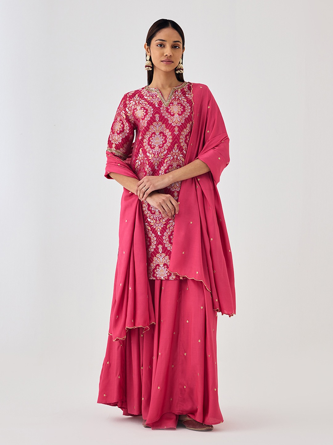 Brocade Pink Short Kurta