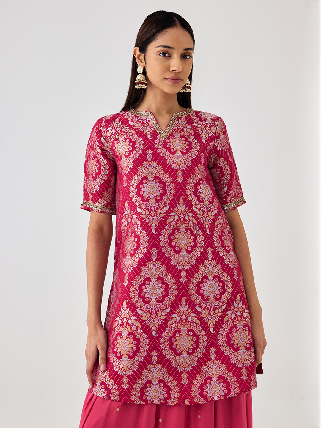 Brocade Pink Short Kurta
