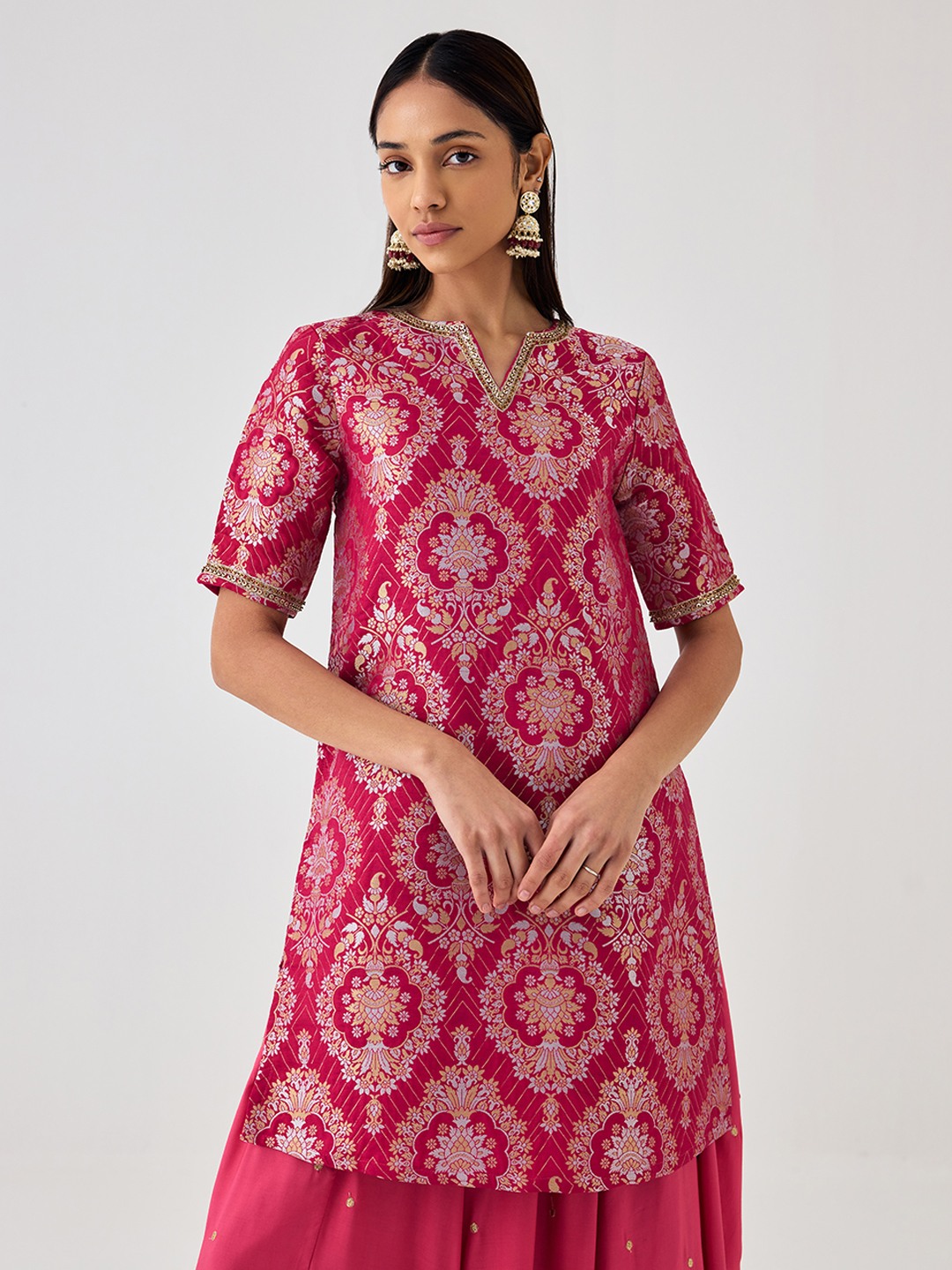 Brocade Pink Short Kurta