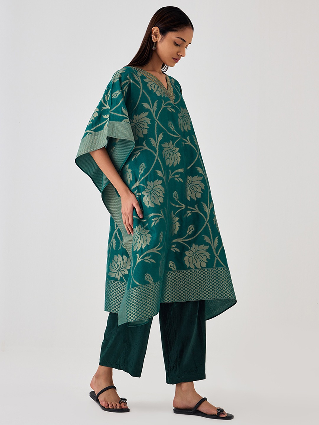 Kaashi Green Brocade Kaftan