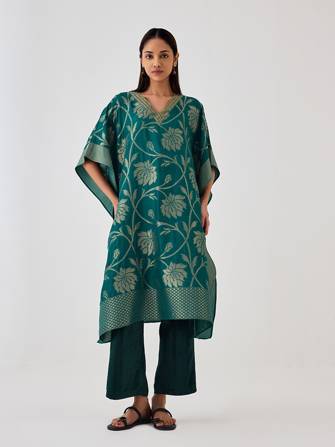 Kaashi Green Brocade Kaftan