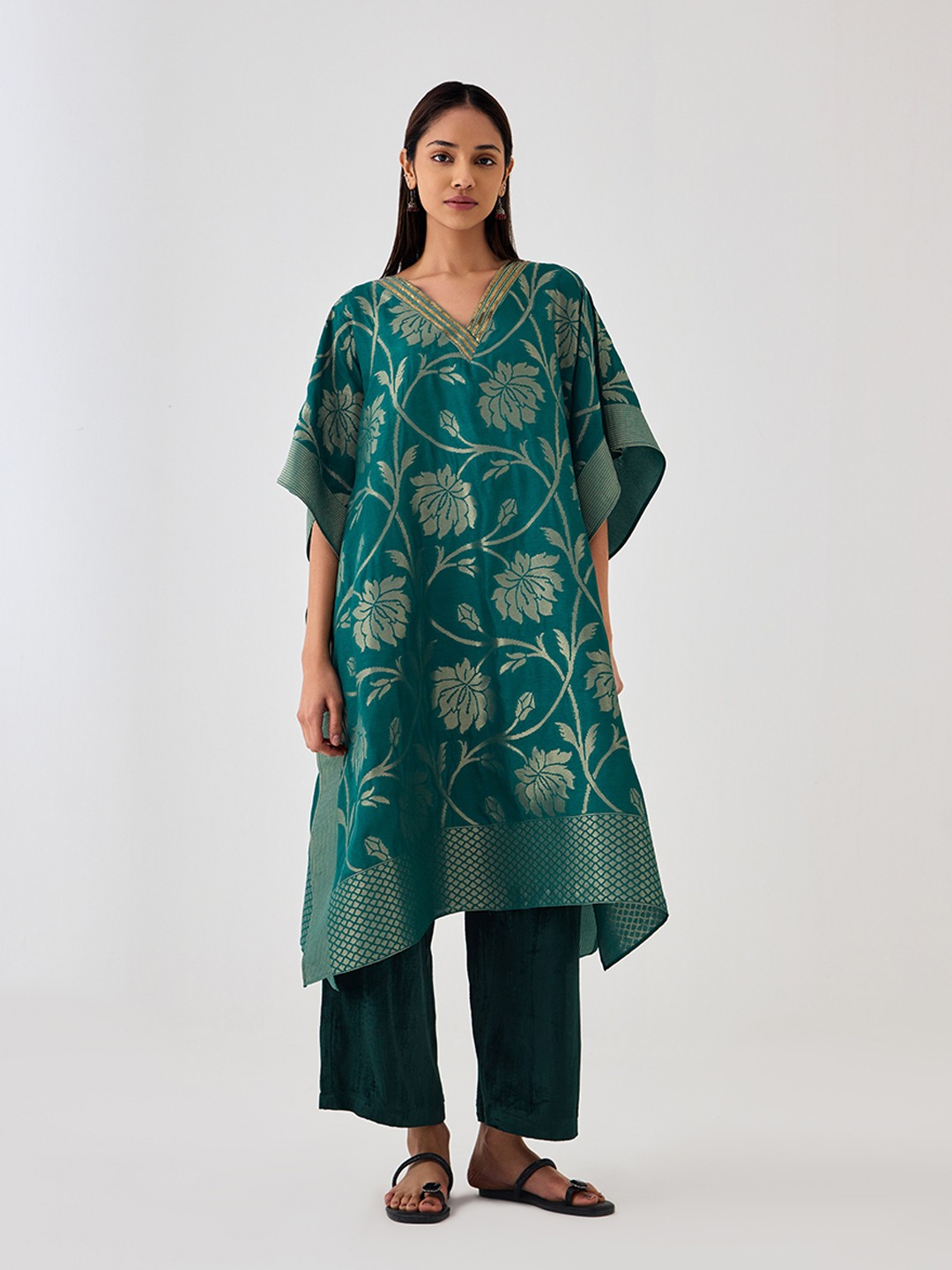 Kaashi Green Brocade Kaftan