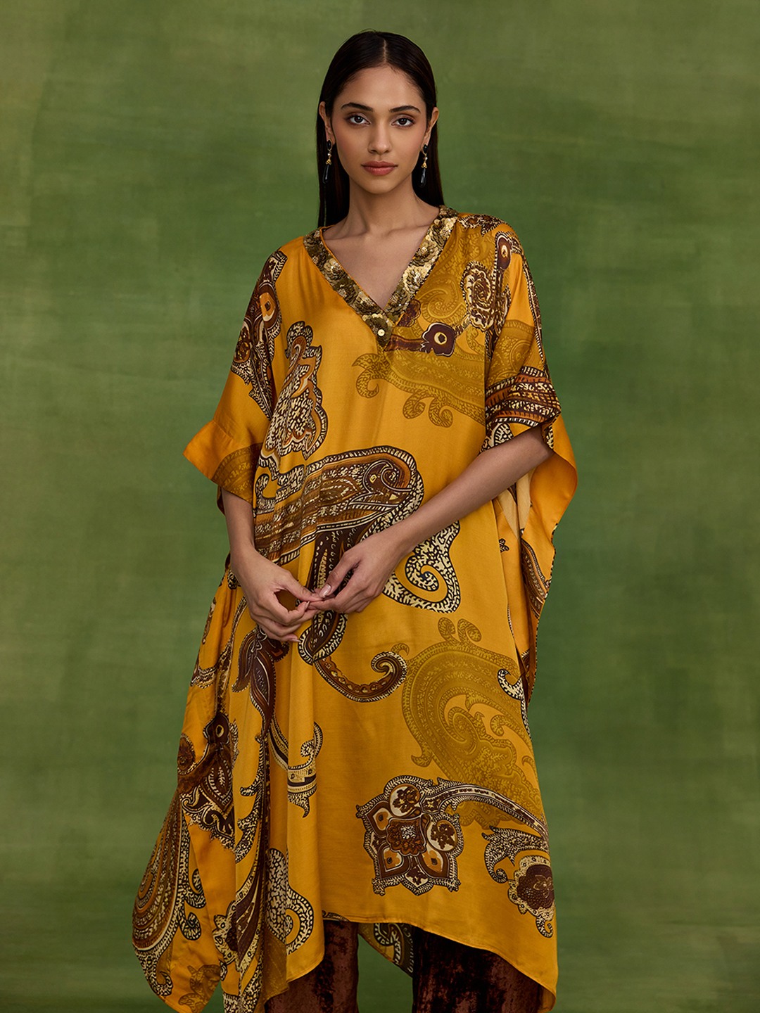 Ambi Paisley Yellow Kaftan