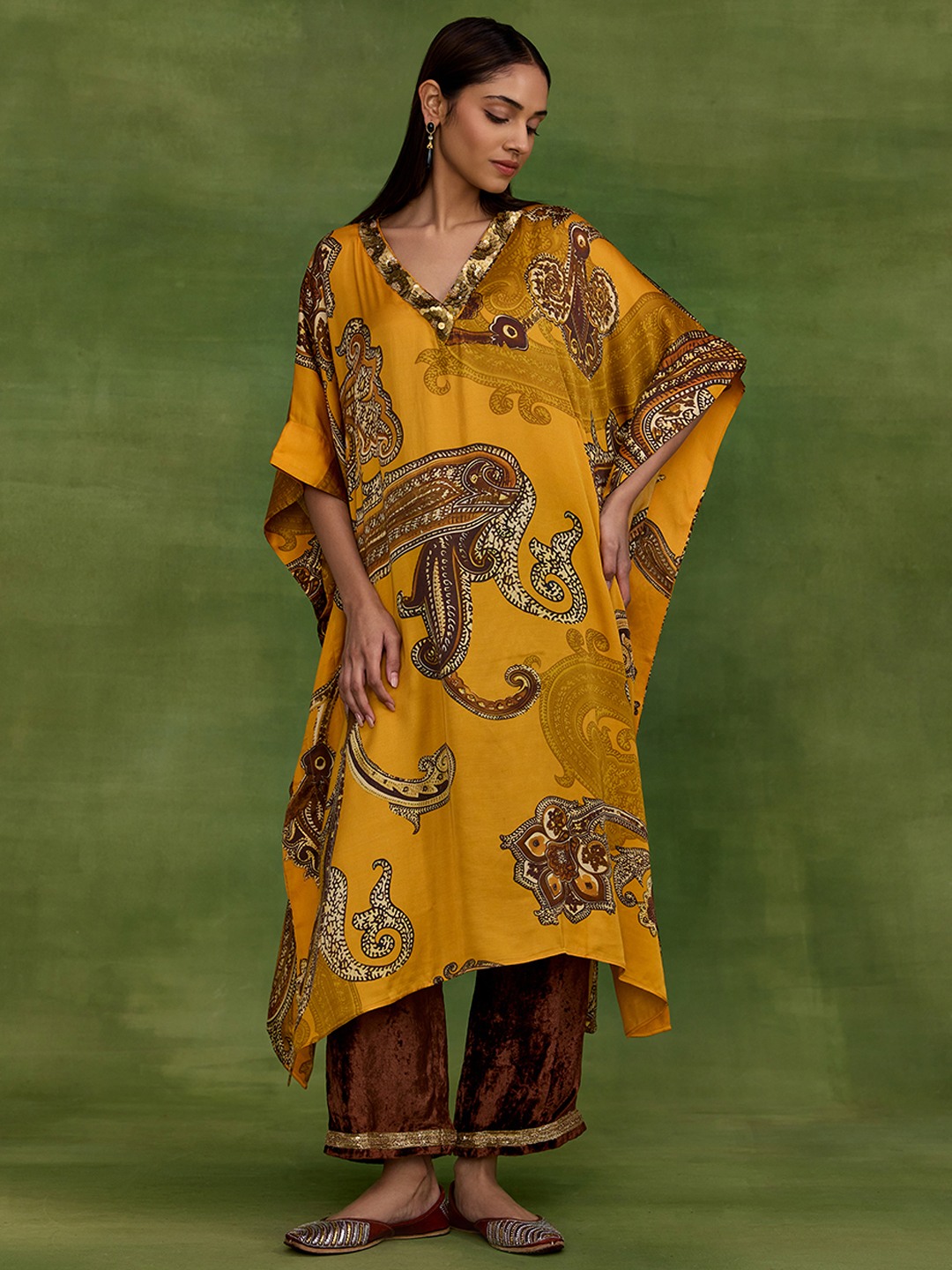 Ambi Paisley Yellow Kaftan