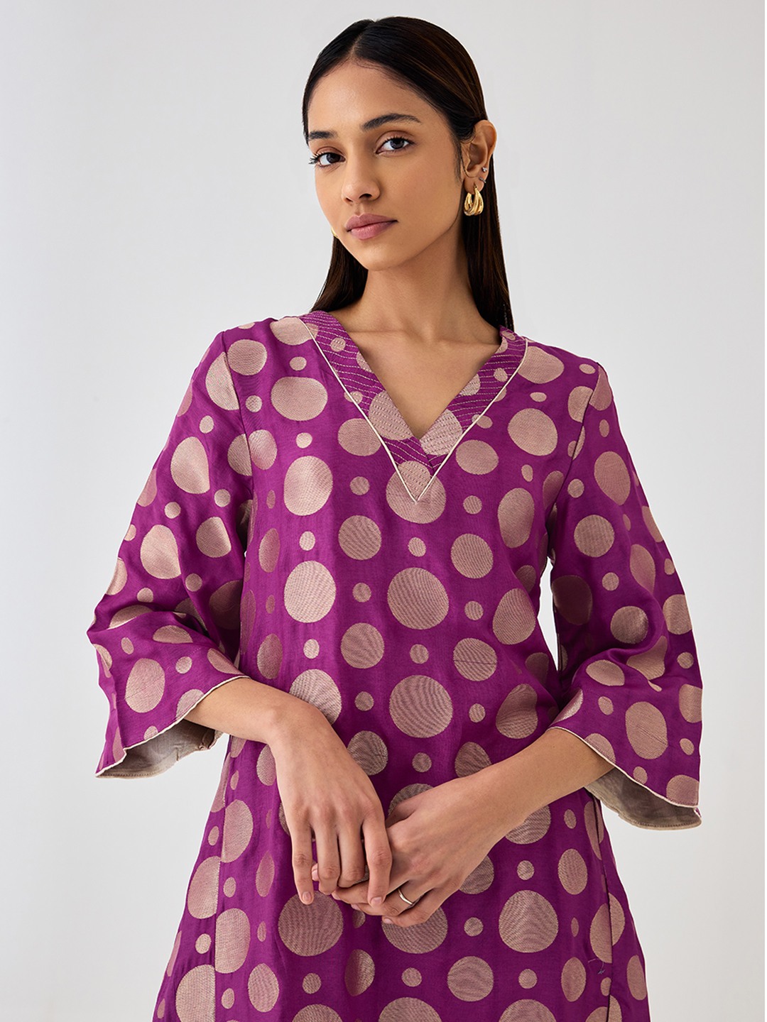 Kaashi Purple Brocade Flared Kurta