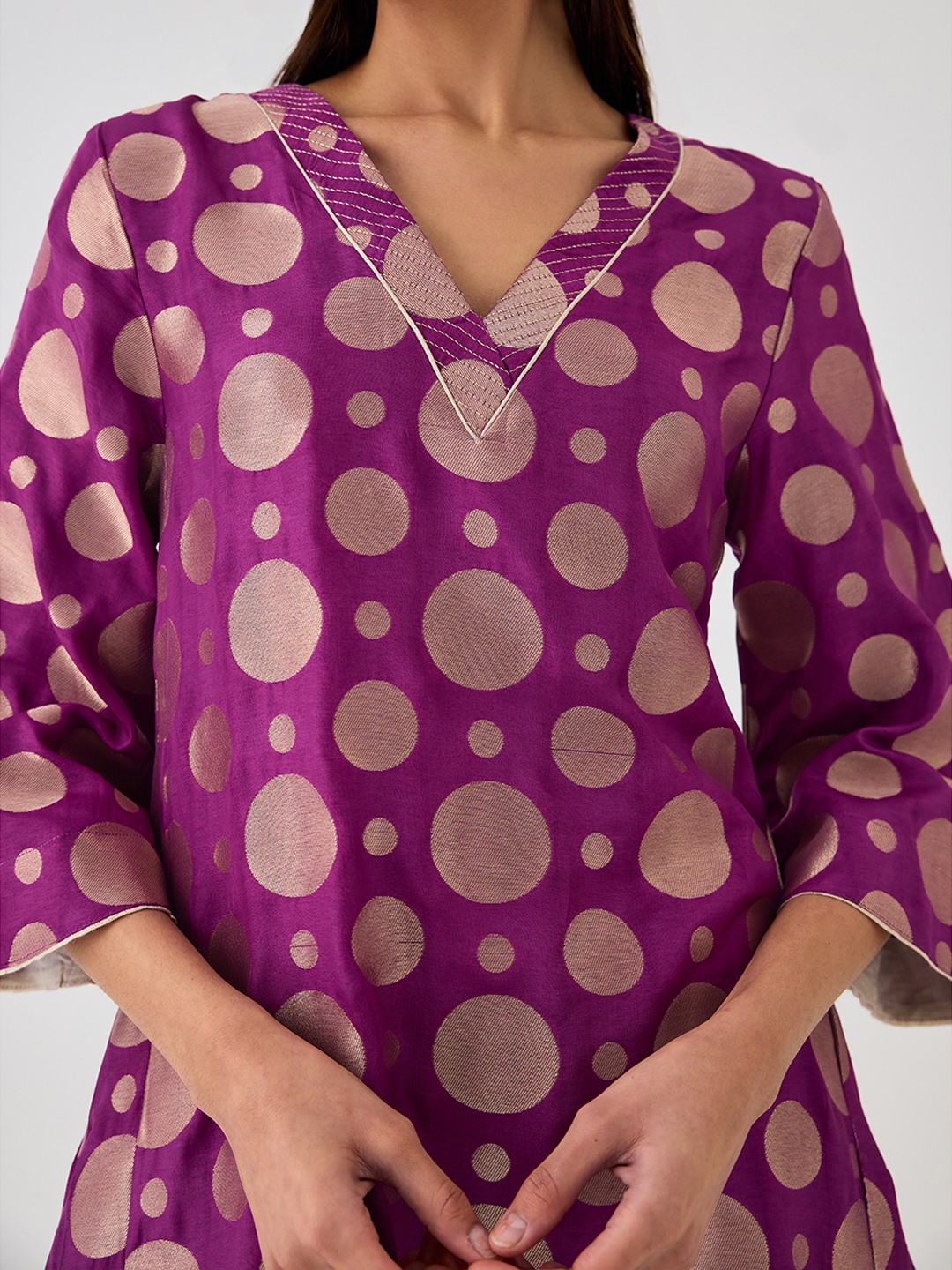Kaashi Purple Brocade Flared Kurta