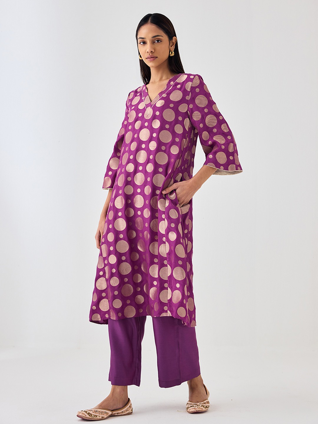 Kaashi Purple Brocade Flared Kurta