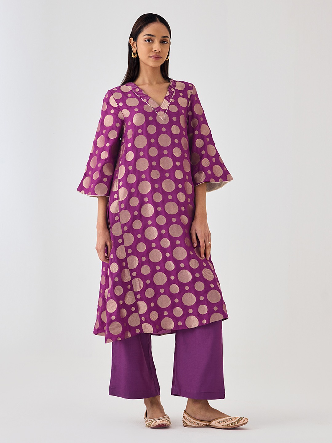 Kaashi Purple Brocade Flared Kurta
