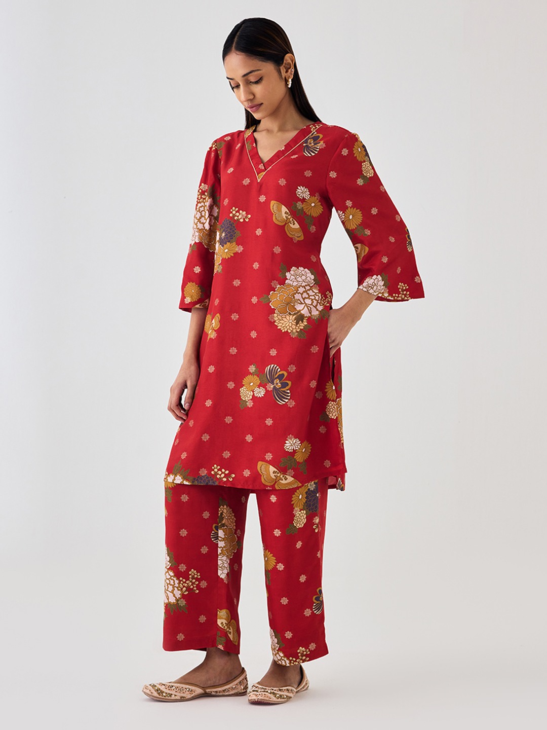 Red Brocade Kurta