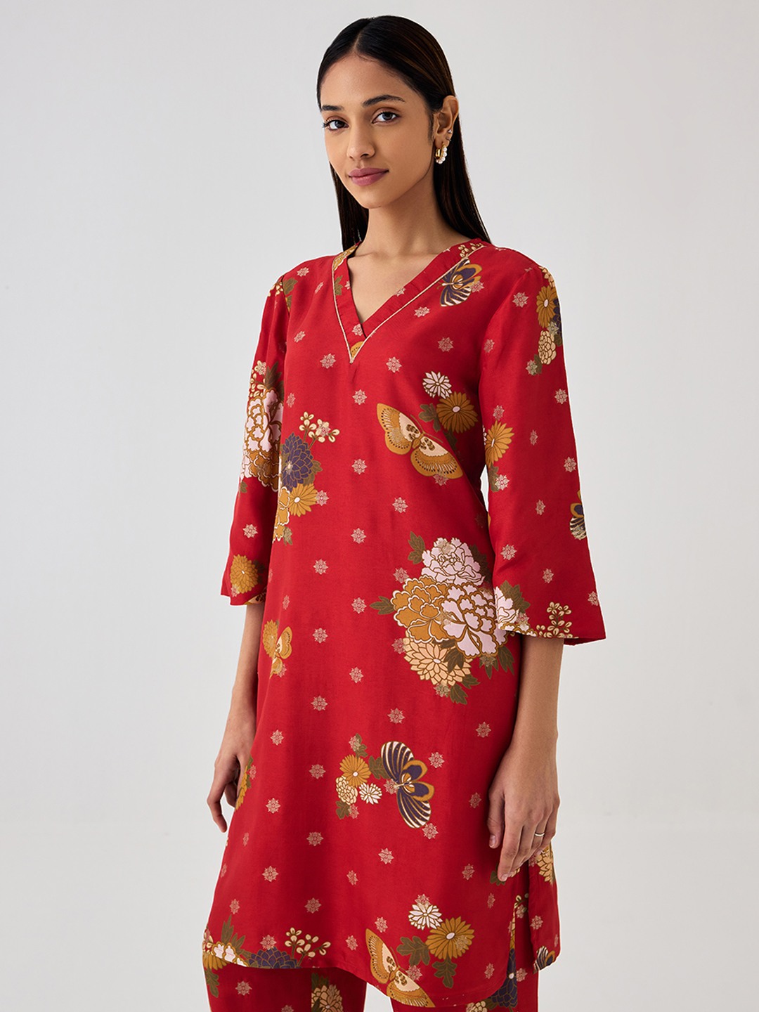Red Brocade Kurta