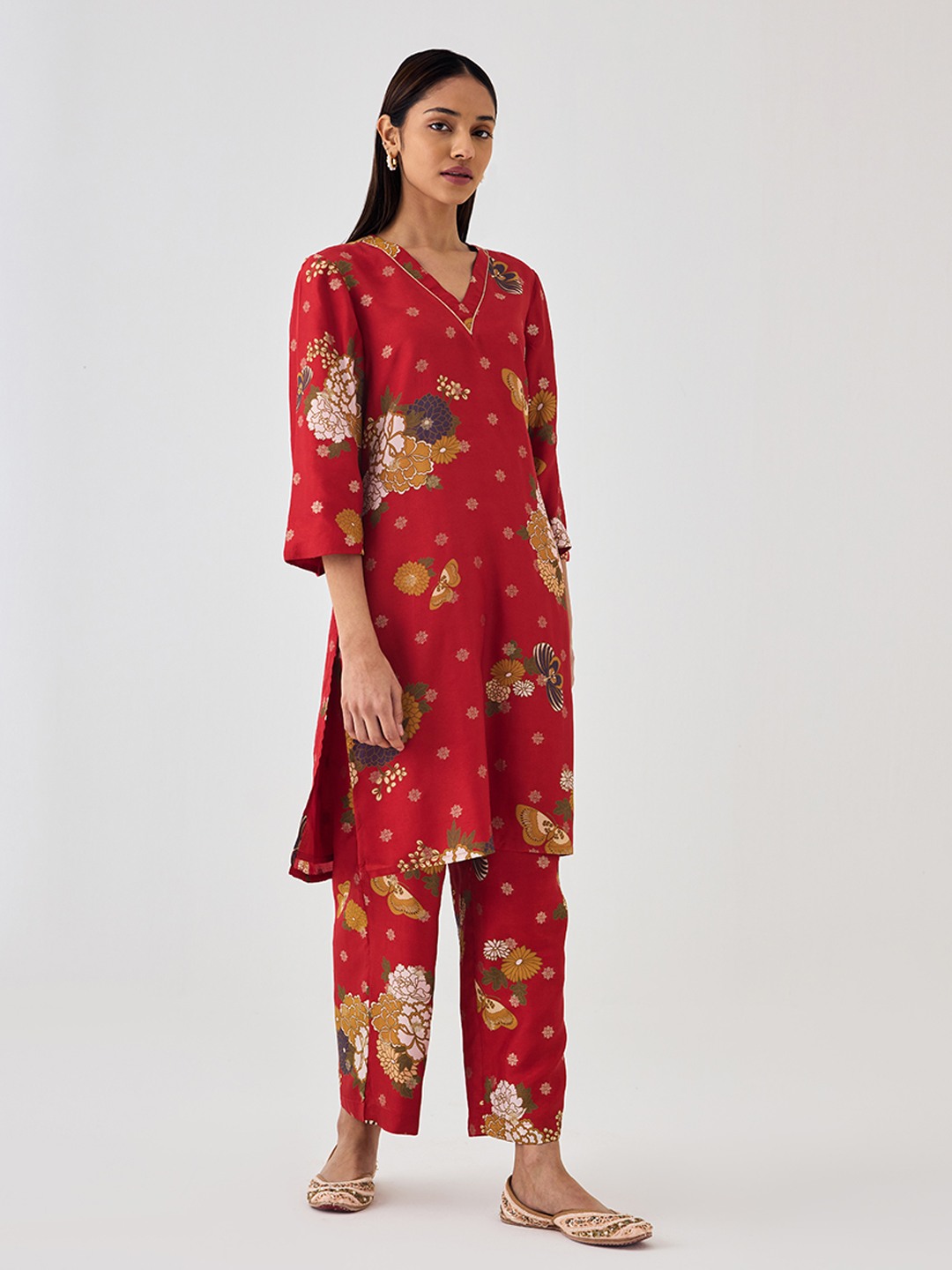 Red Brocade Kurta