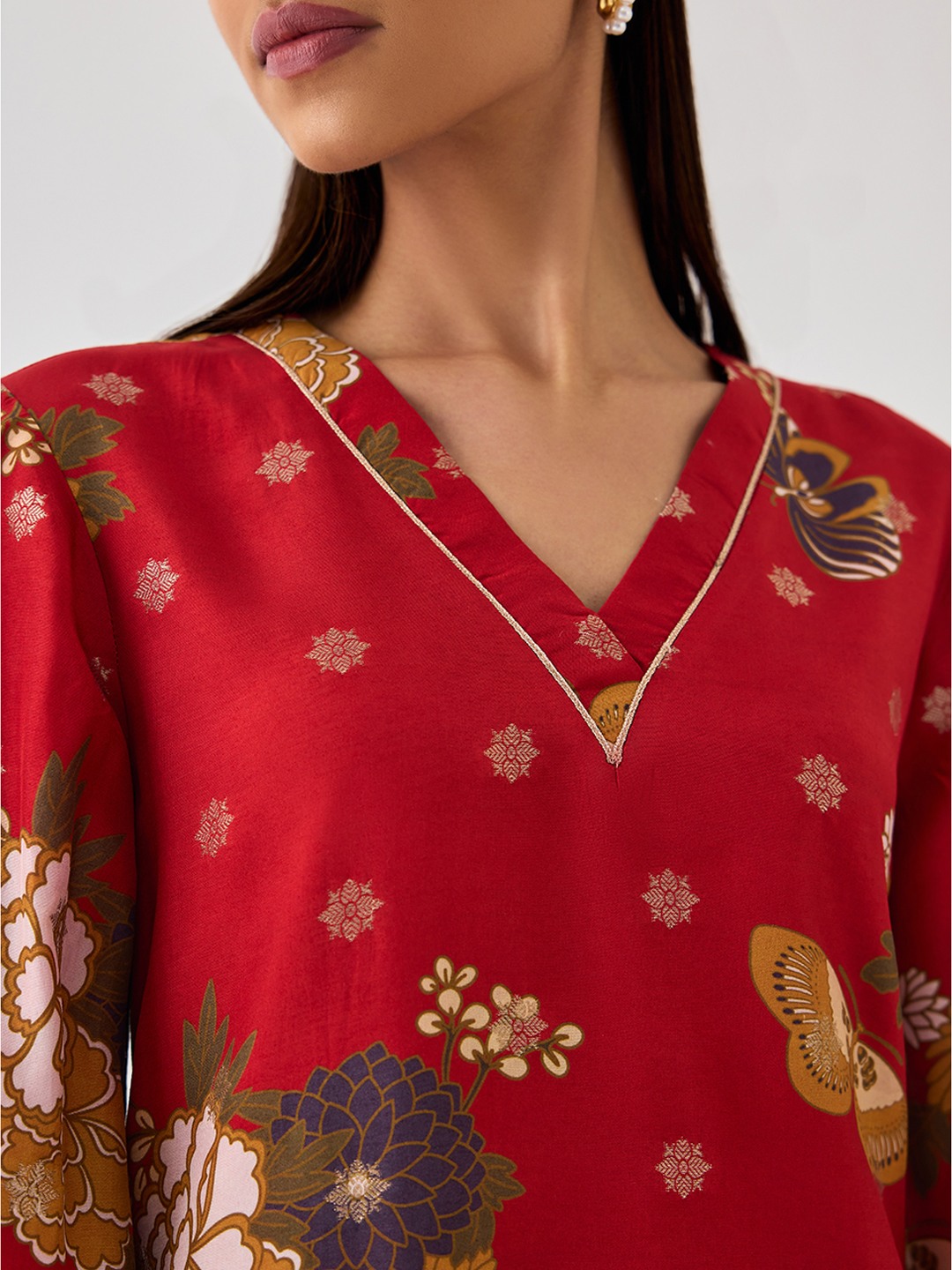 Red Brocade Kurta
