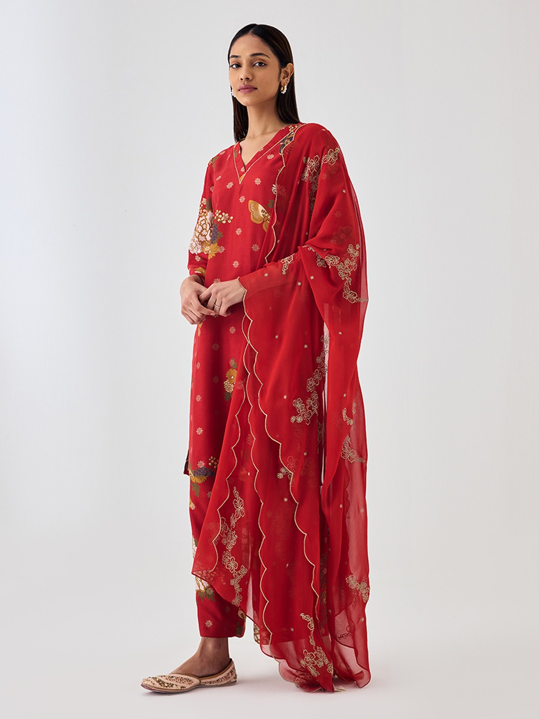 Red Brocade Kurta