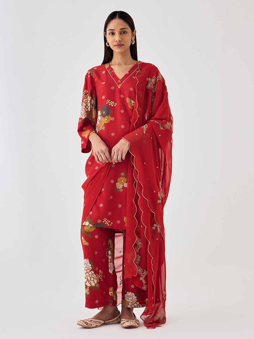 Red Brocade Kurta