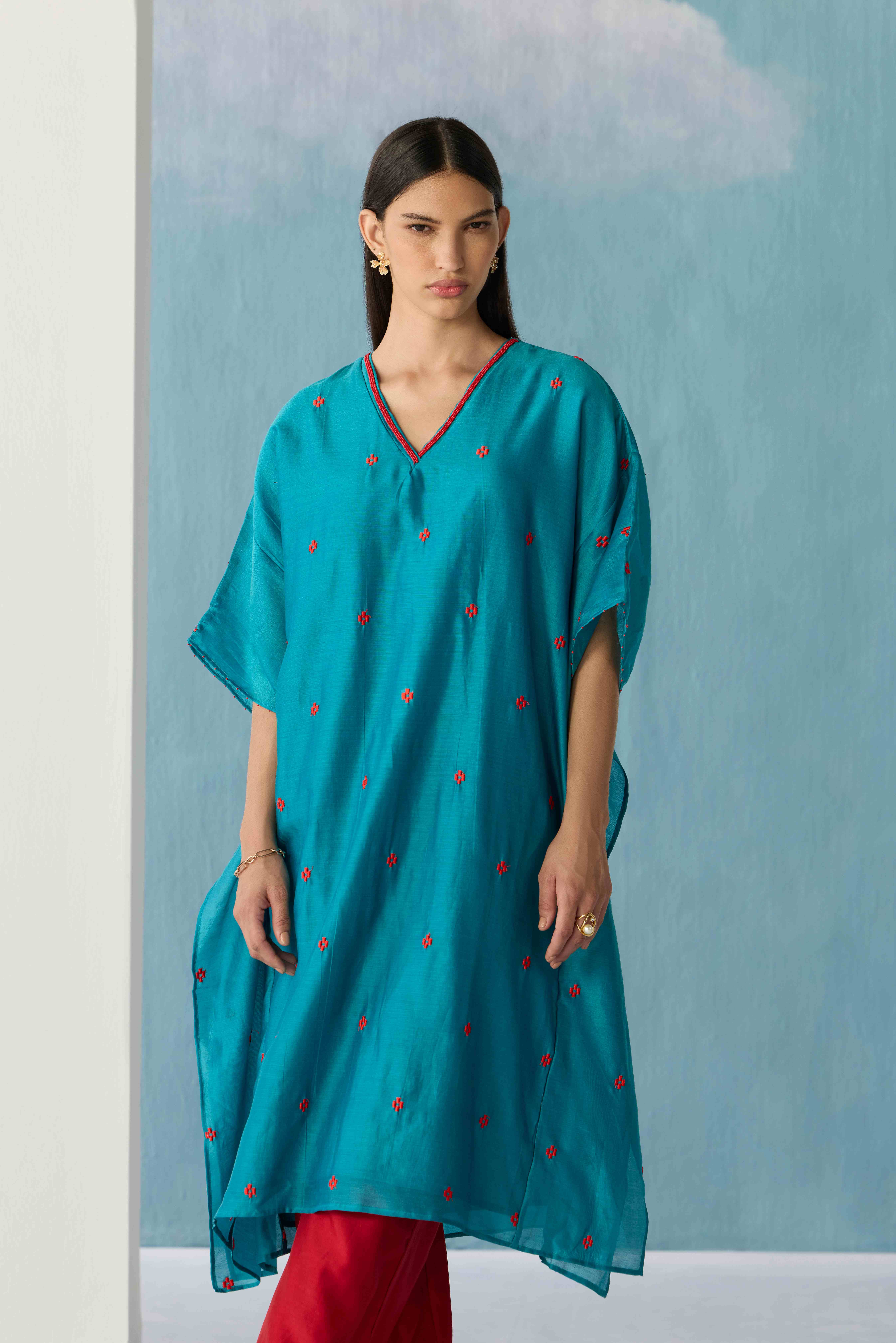 Turquoise Stencil kaftan