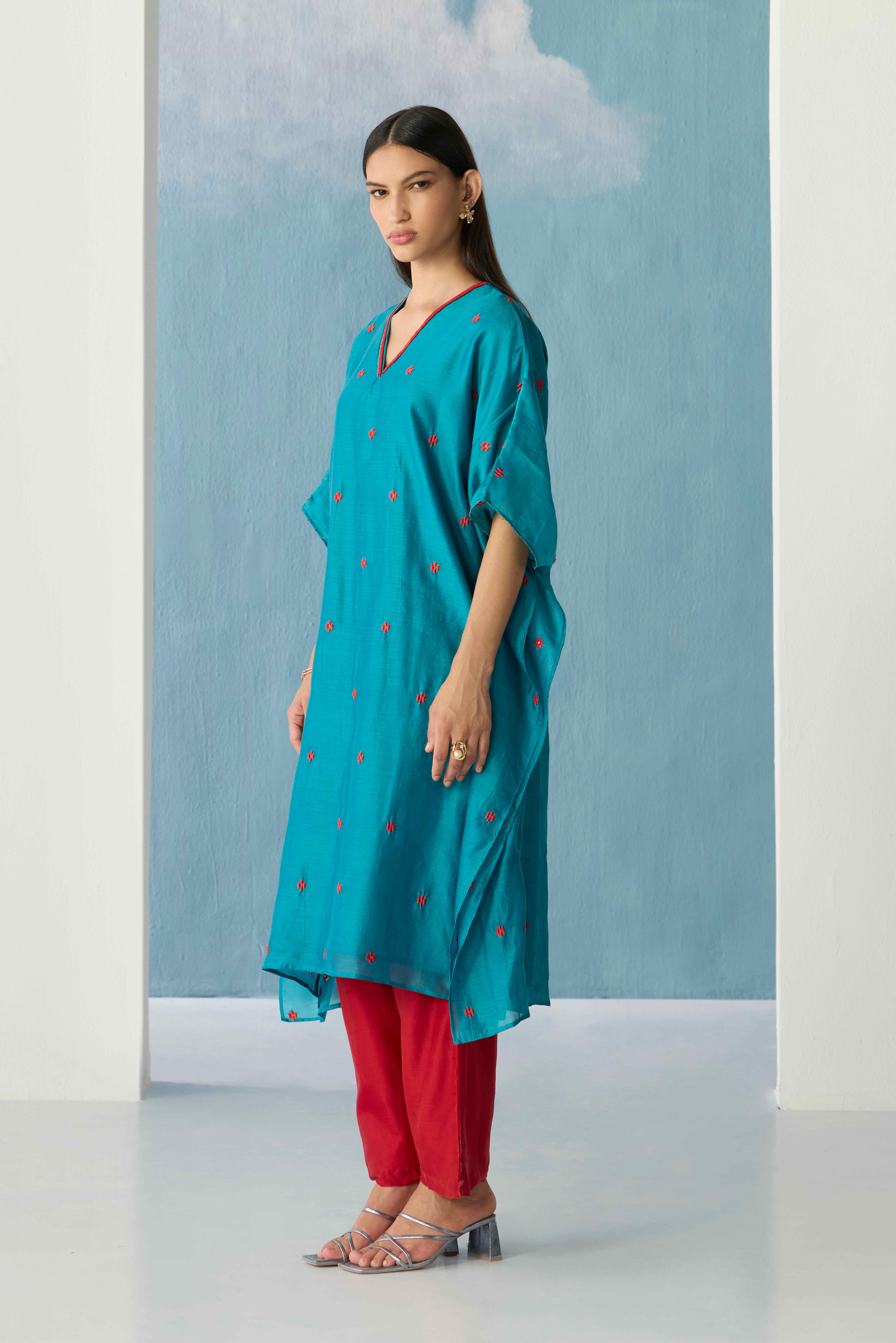 Turquoise Stencil kaftan