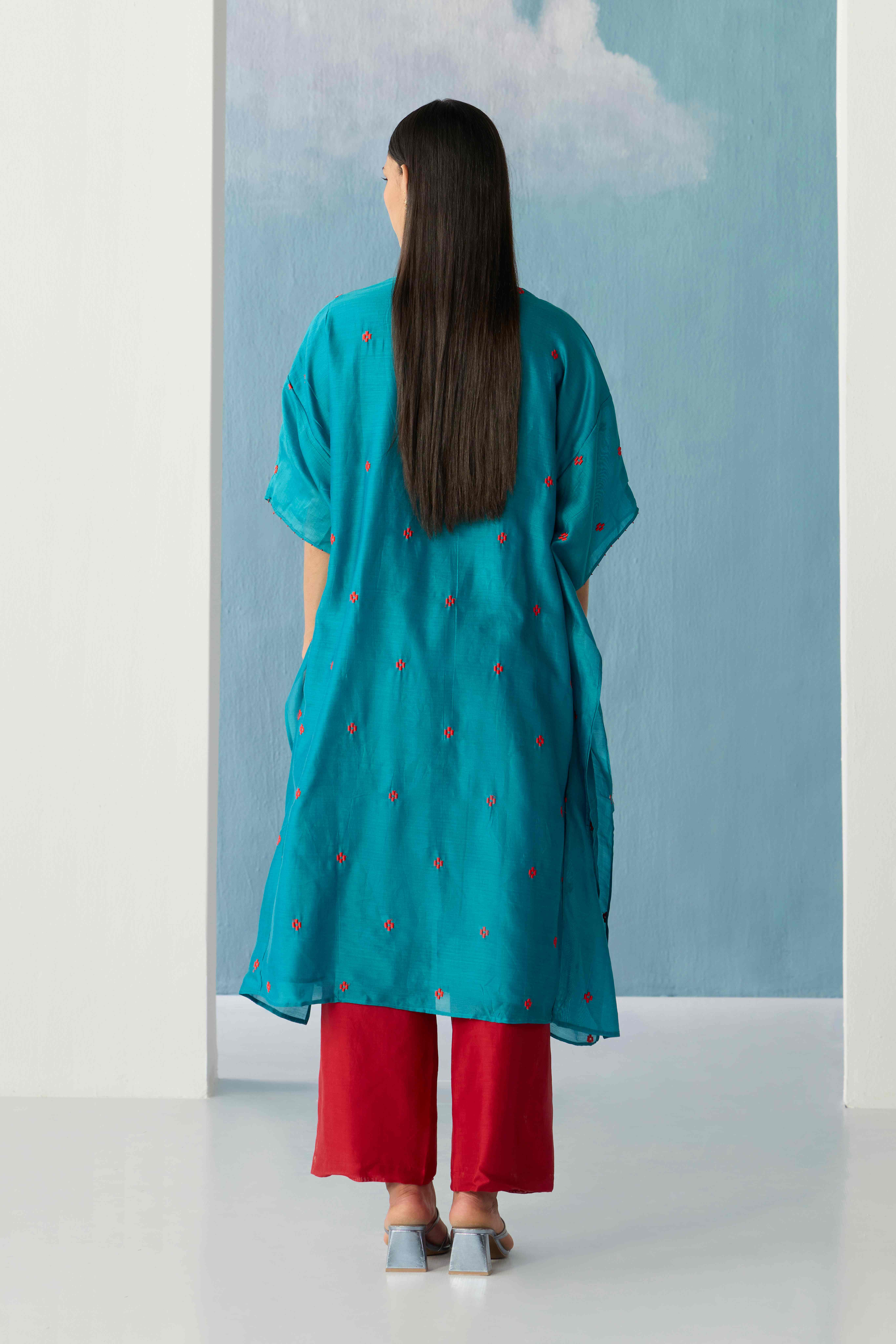 Turquoise Stencil kaftan