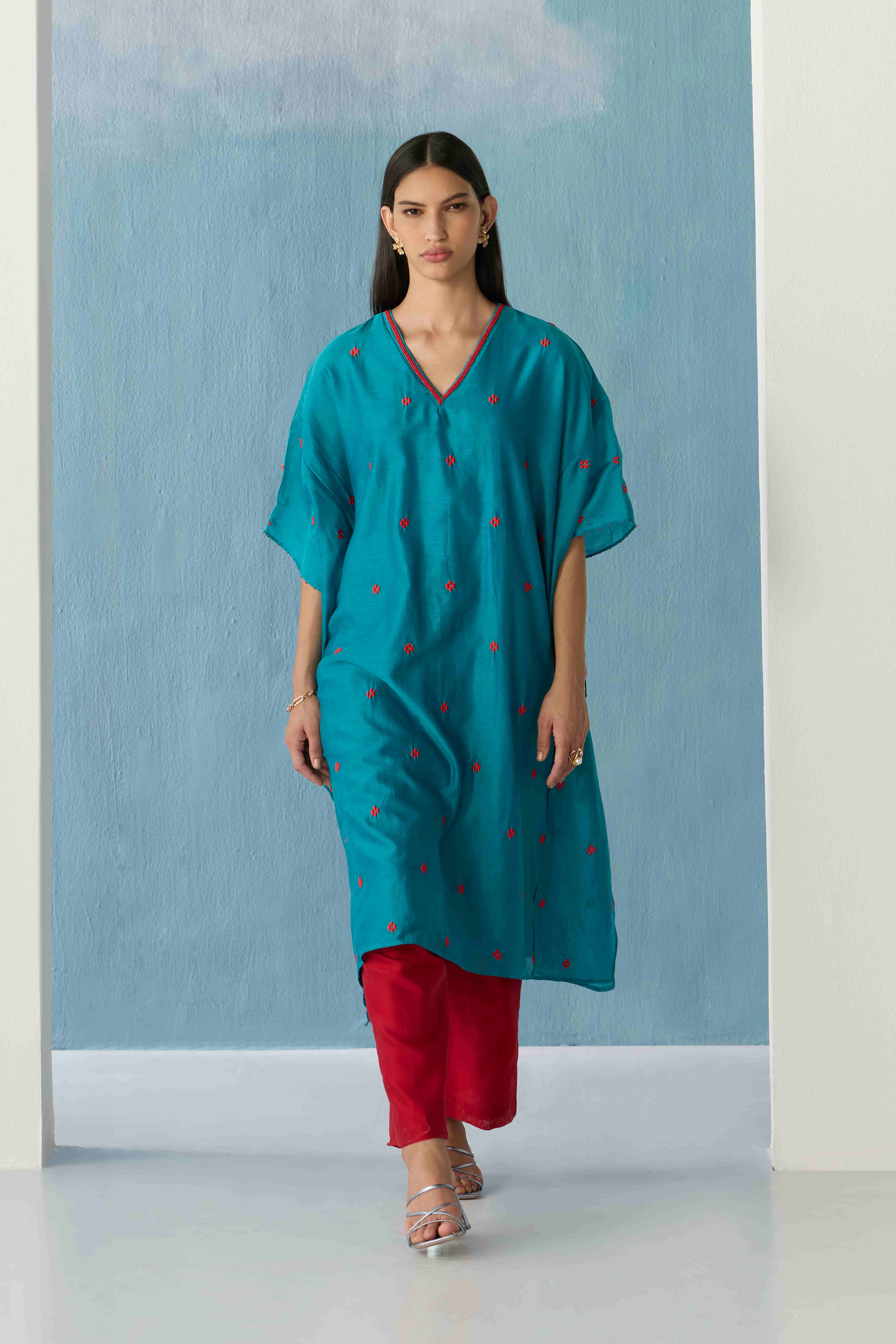 Turquoise Stencil kaftan