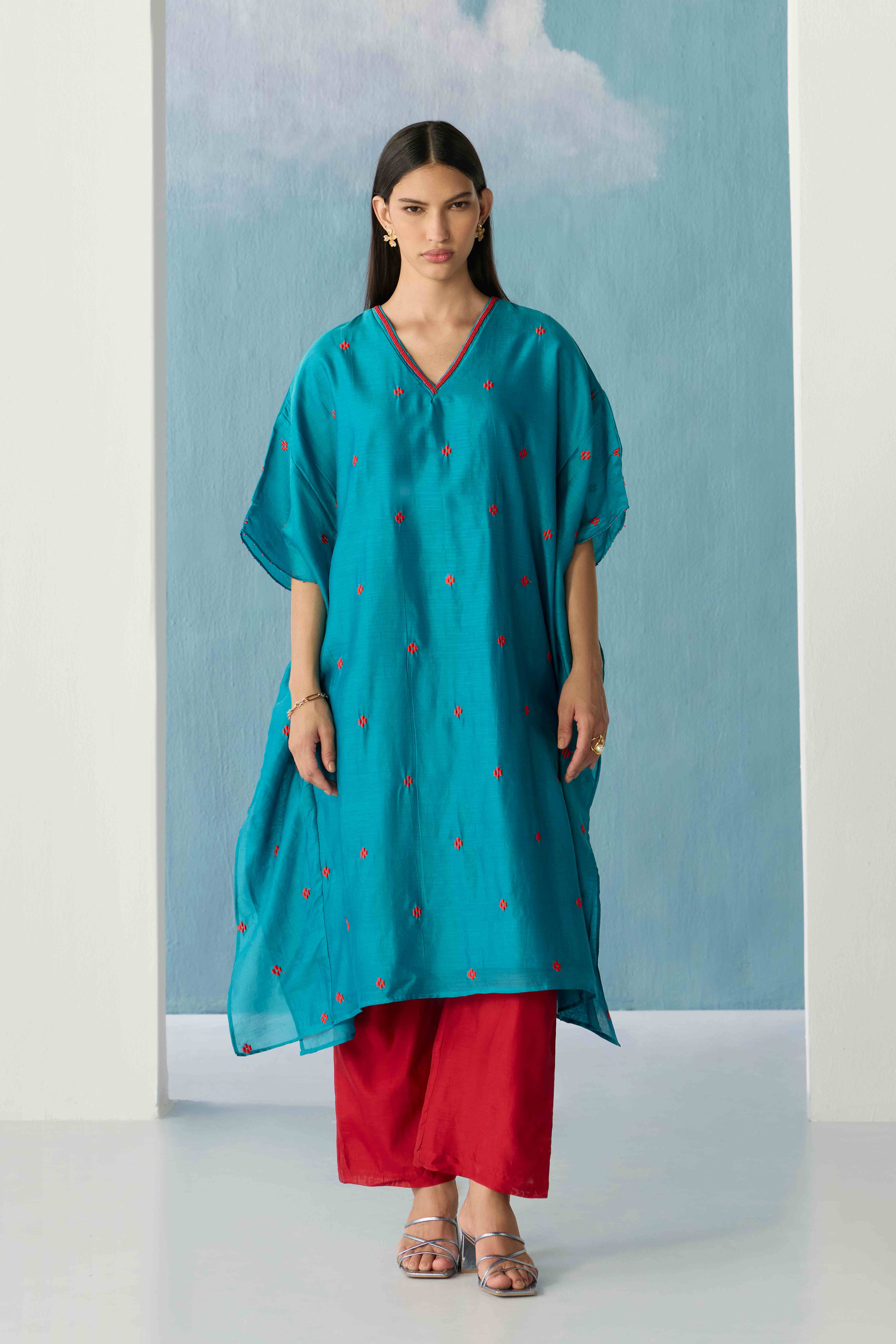 Turquoise Stencil kaftan