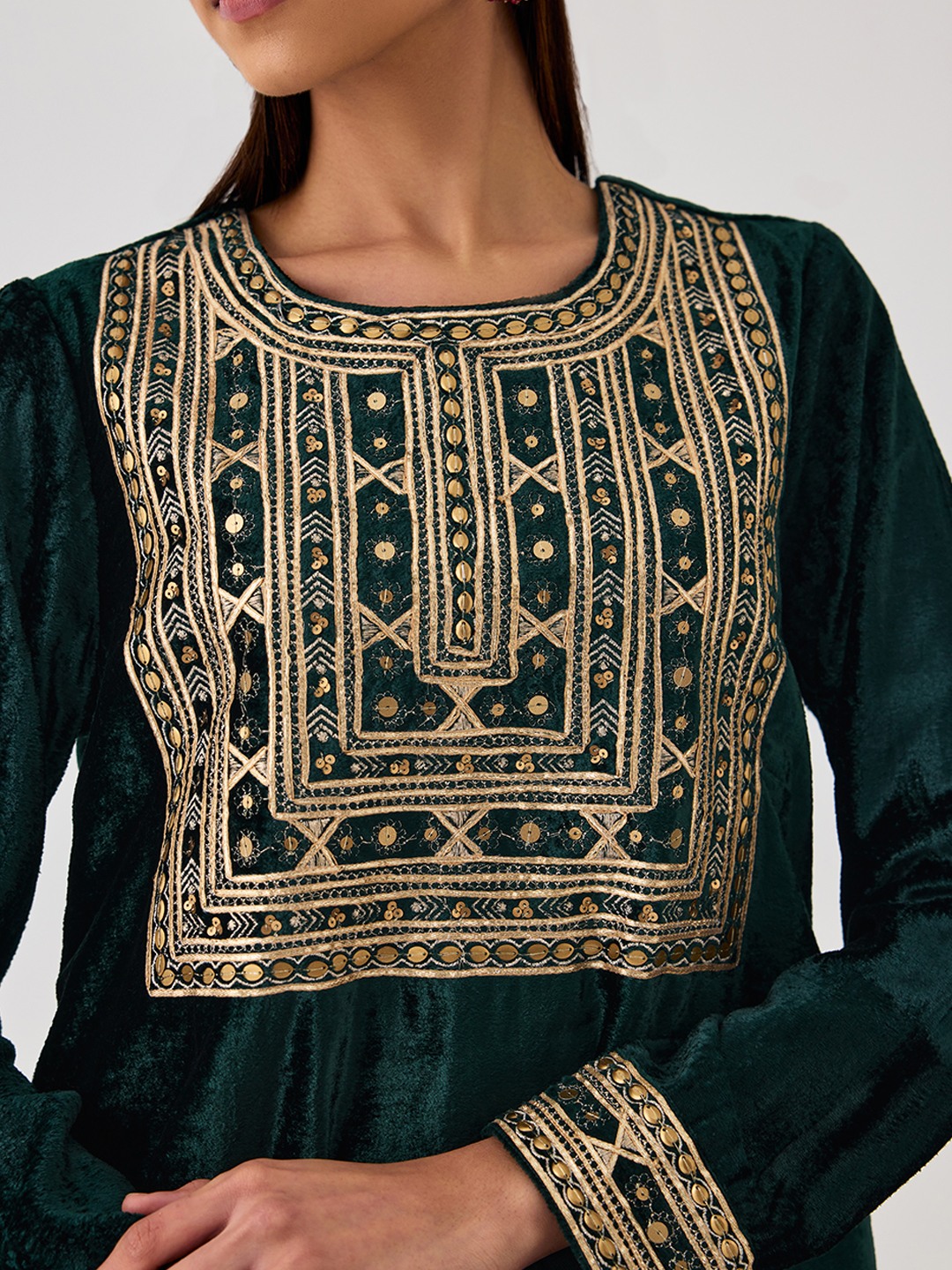 Green Velvet Short Kurta