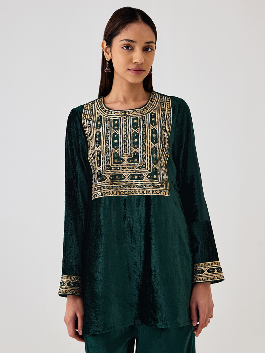 Green Velvet Short Kurta
