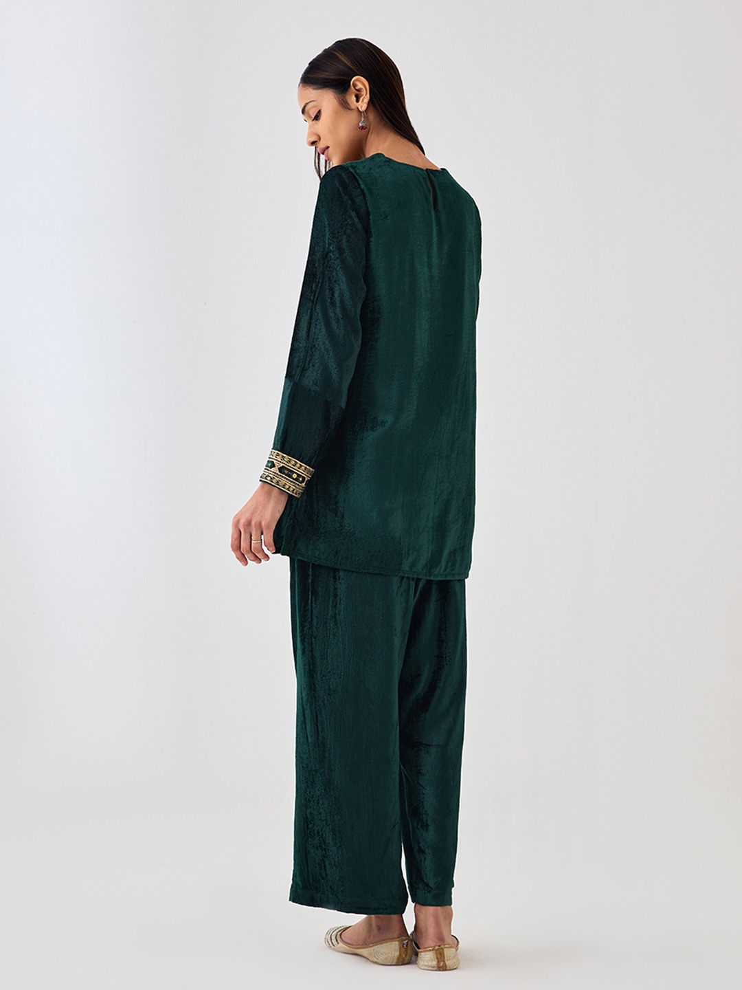 Green Velvet Short Kurta