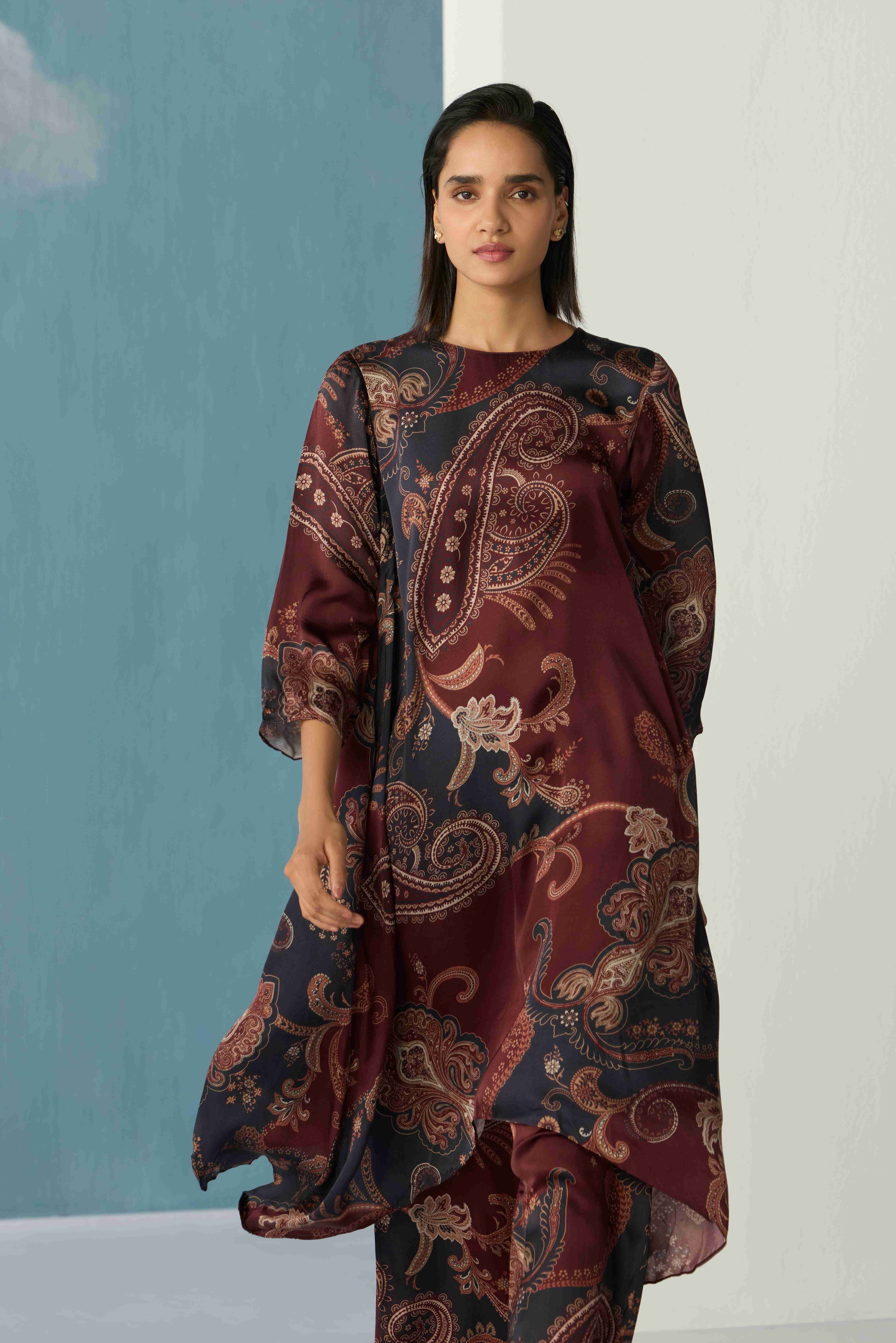 wine paisley printed trousers