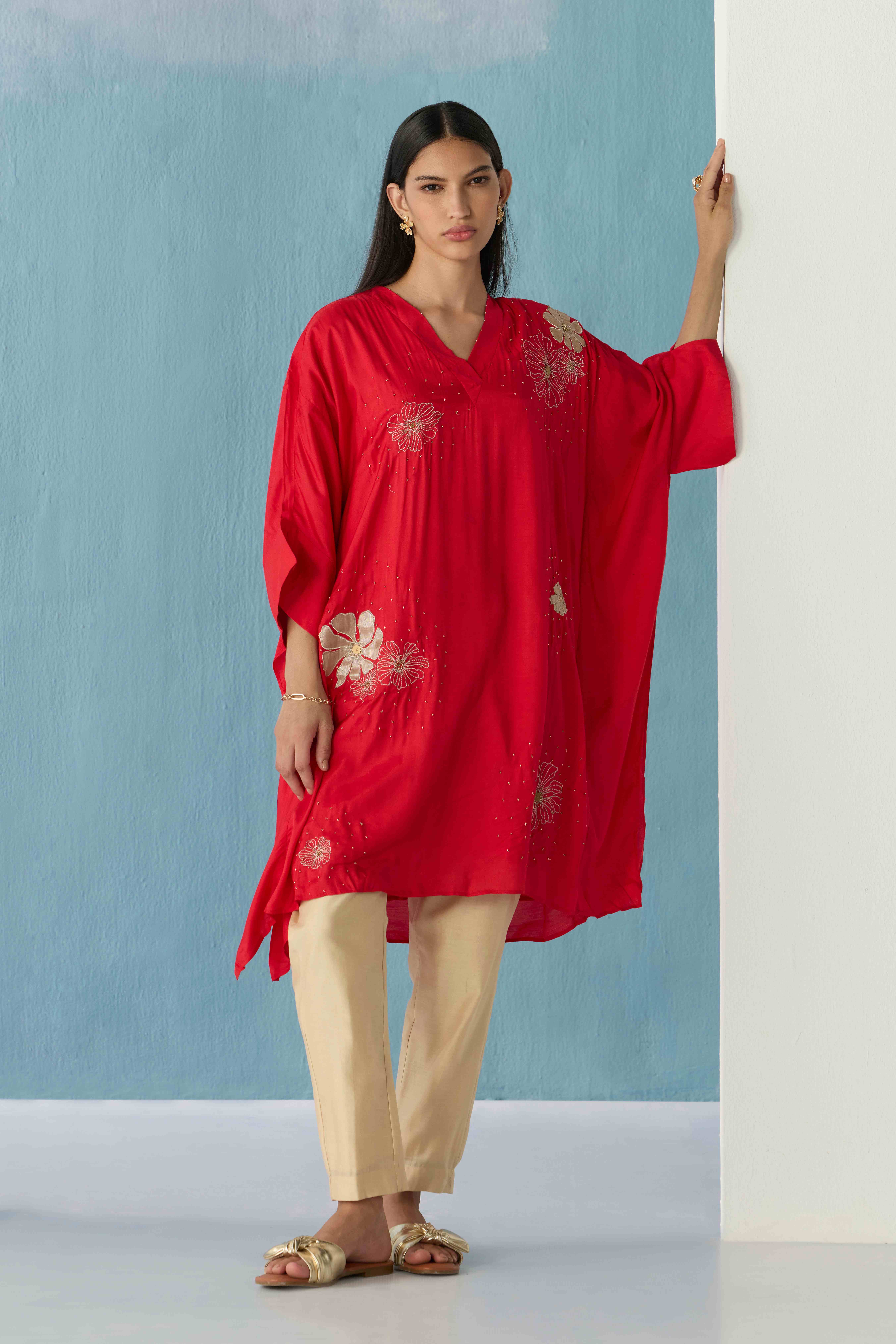 Red floral kaftan