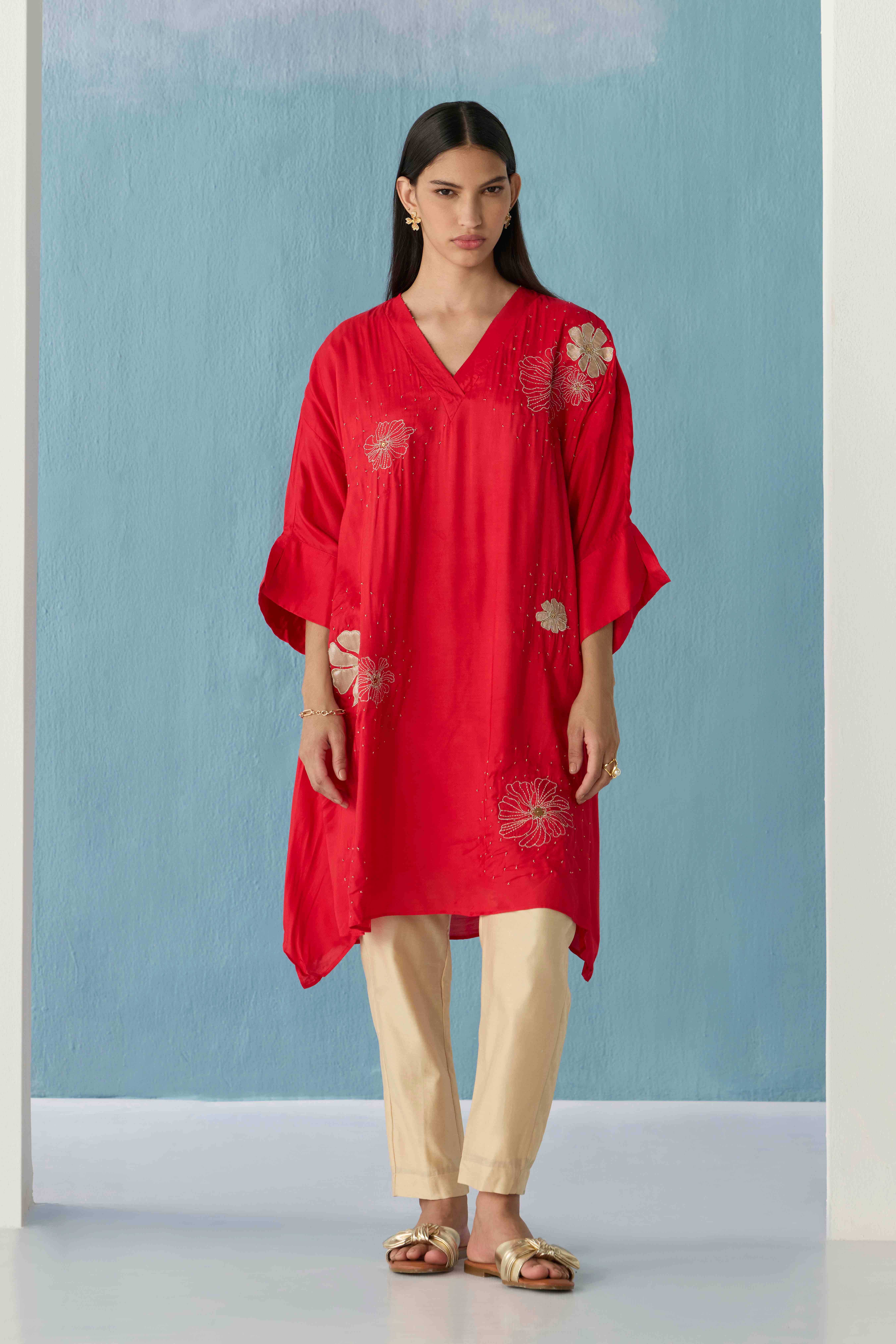 Red floral kaftan