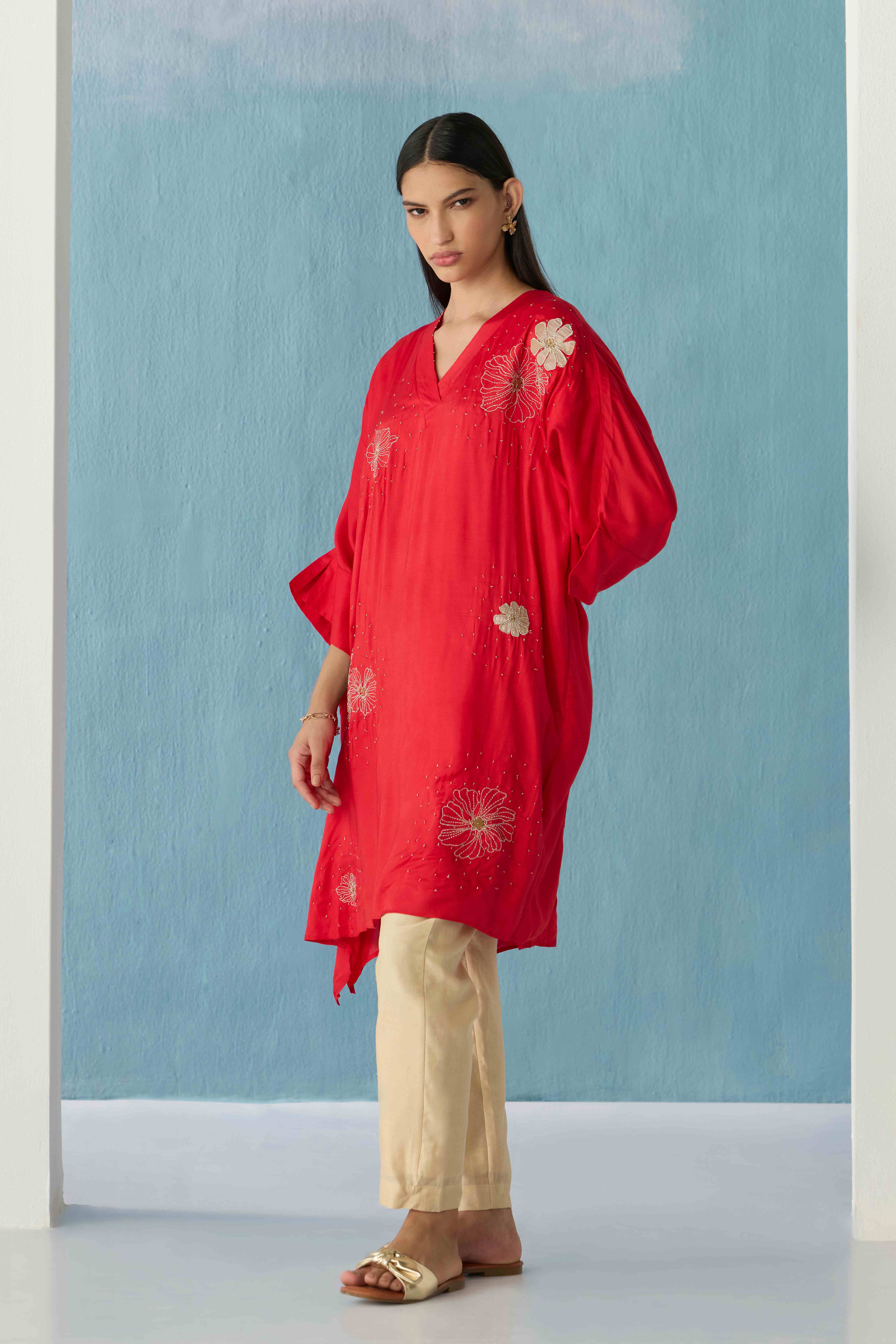 Red floral kaftan
