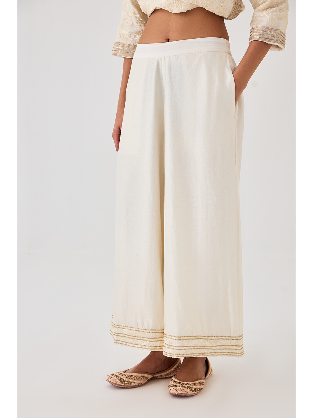 Ivory Embroidered Trouser