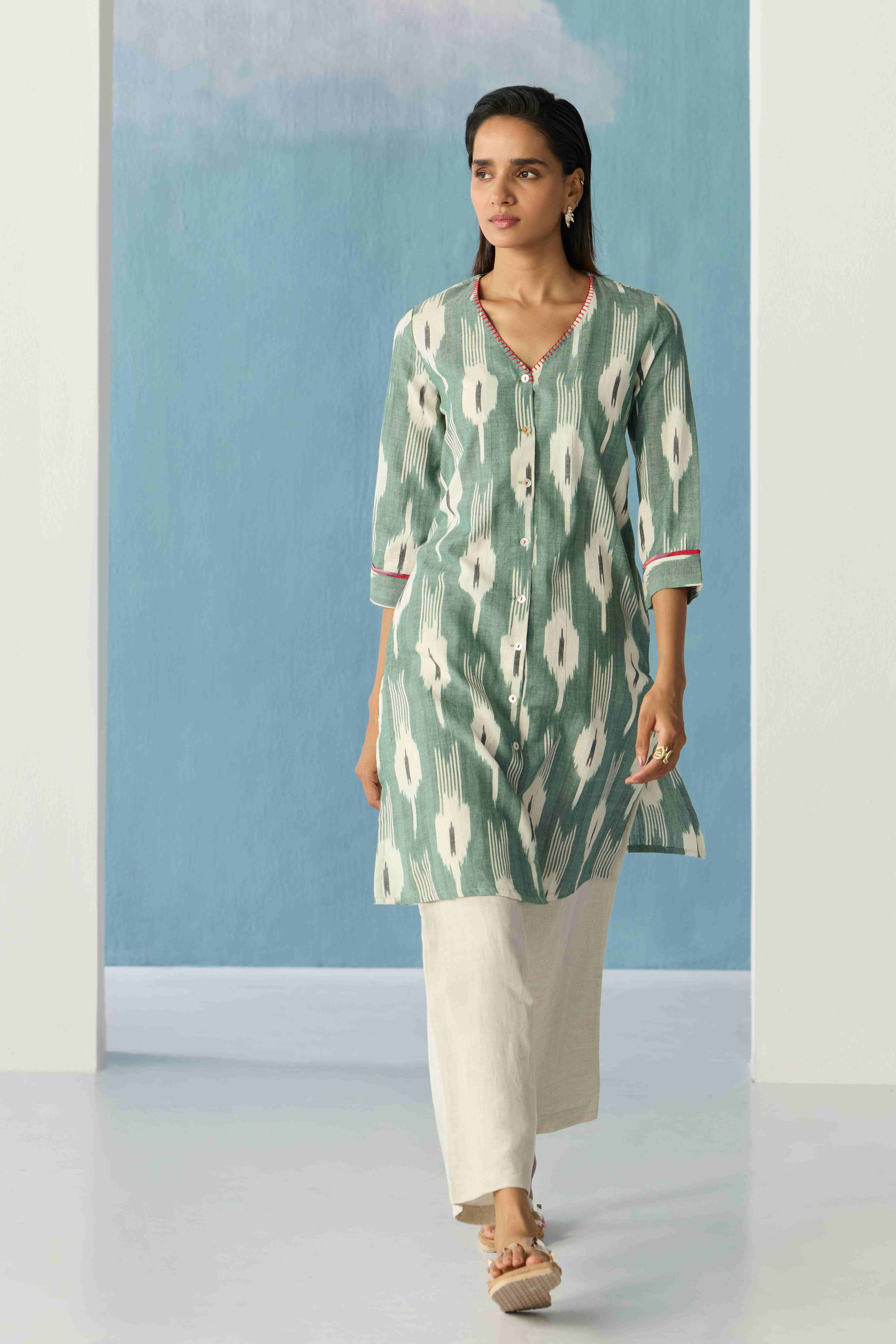 Indigo ikat top