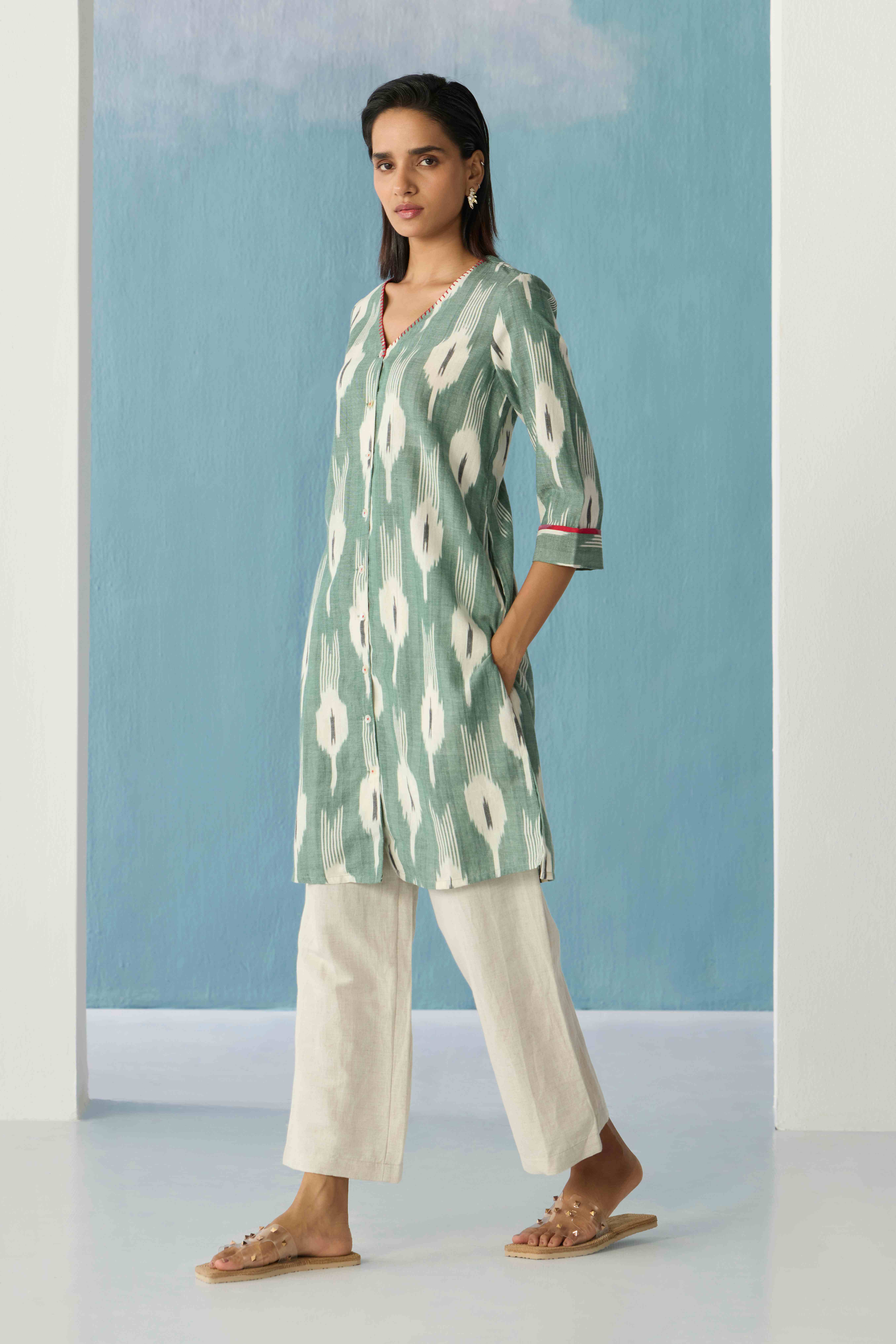 Indigo ikat top