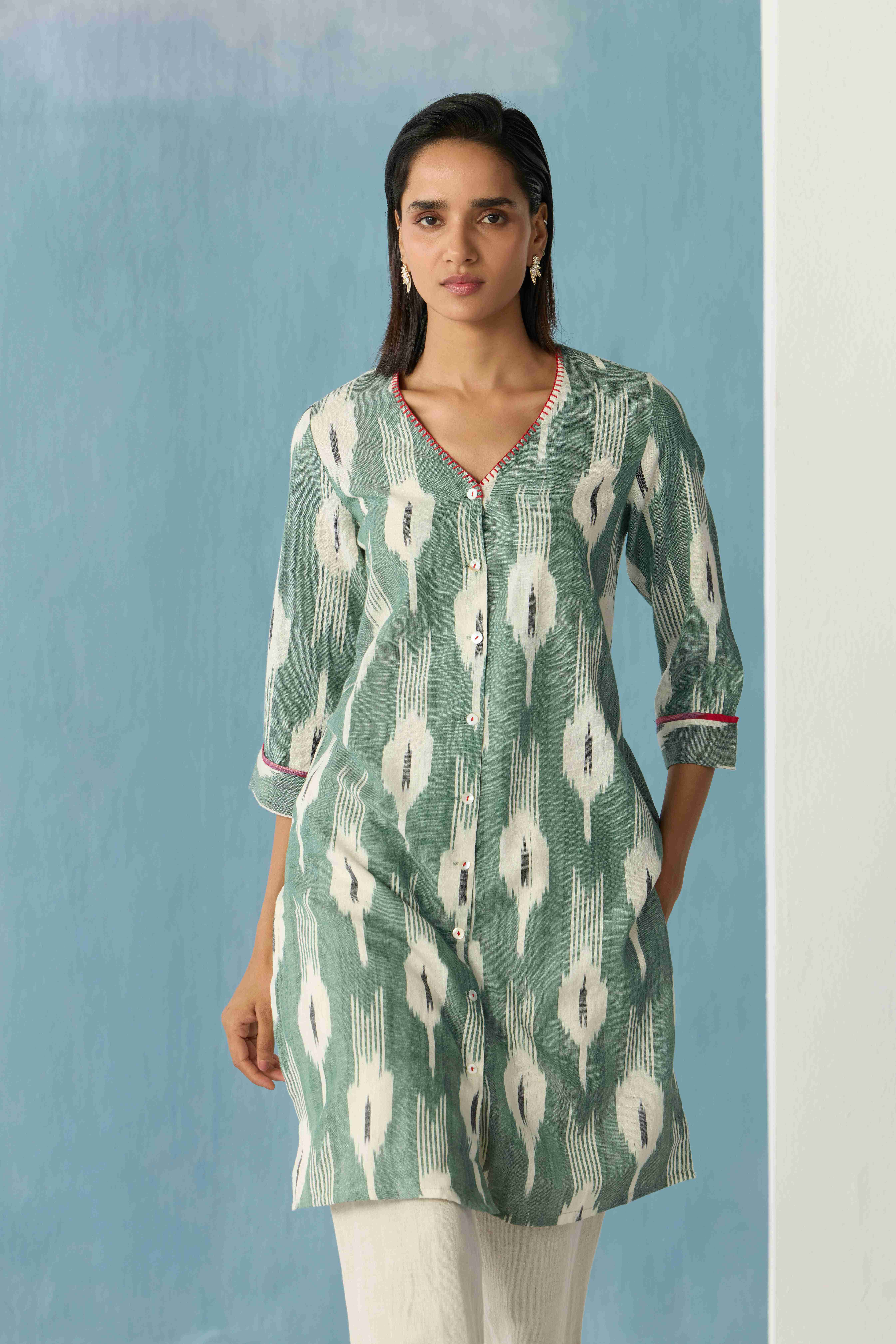 Indigo ikat top