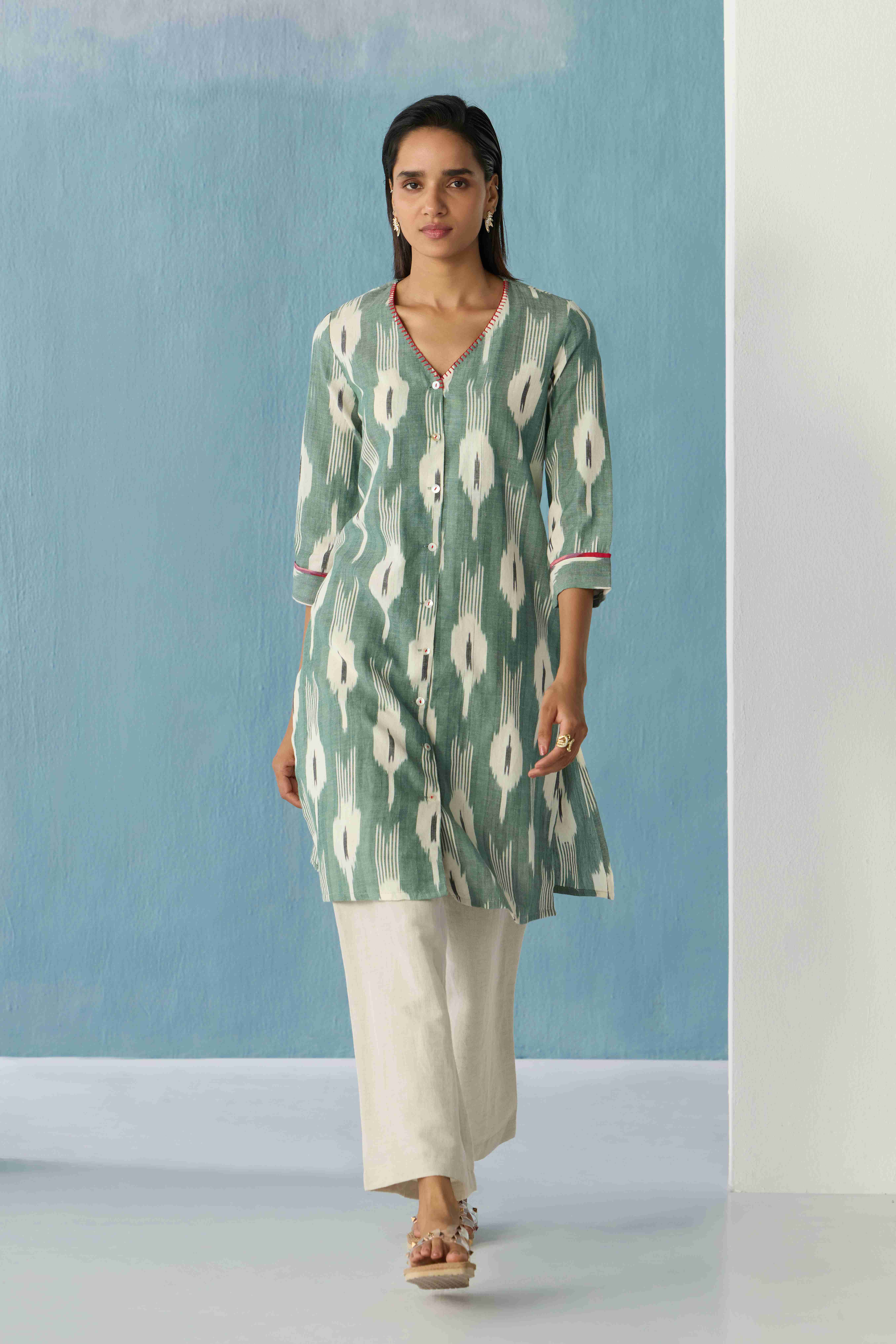 Indigo ikat top
