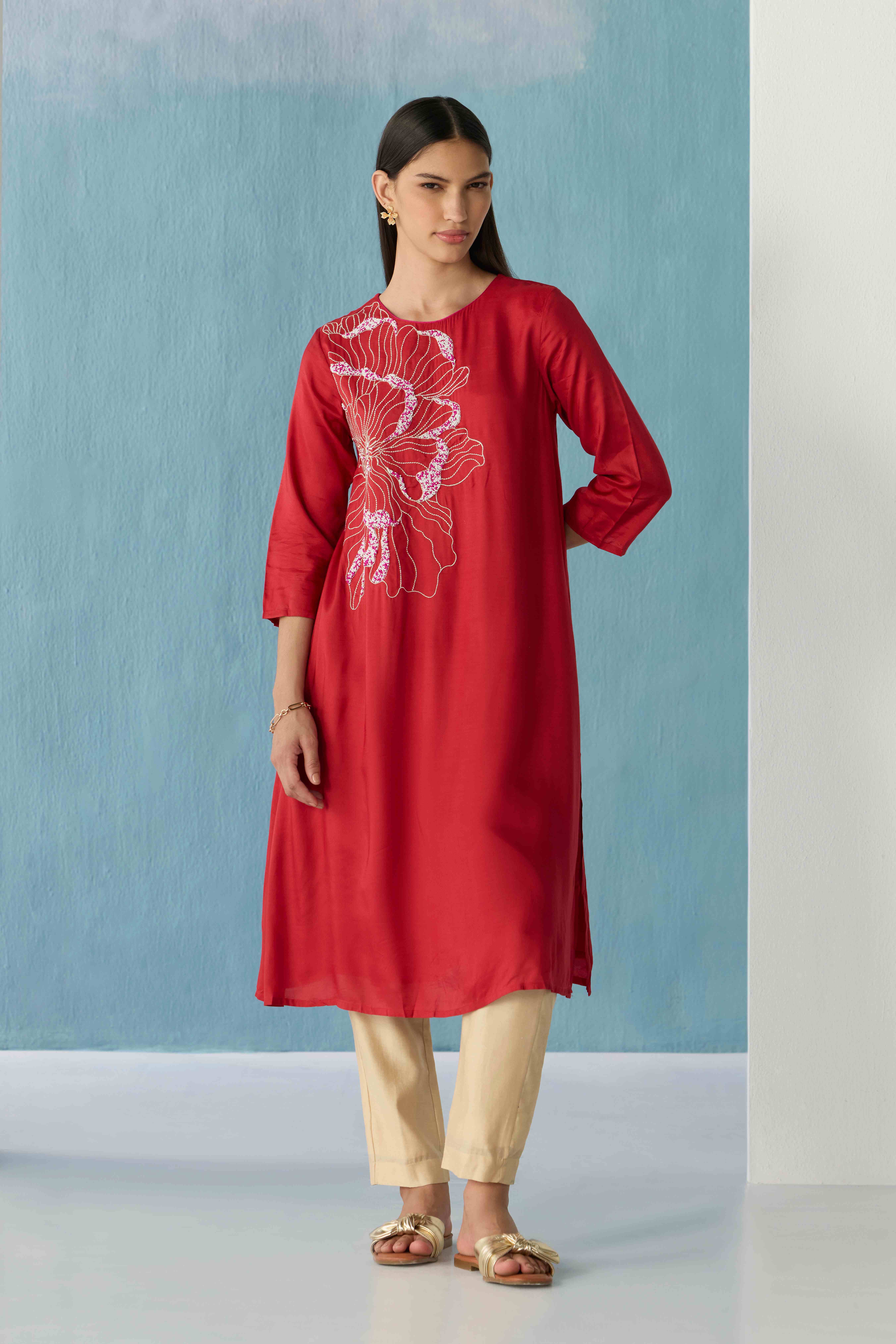 Crimson bloom A-line kurta