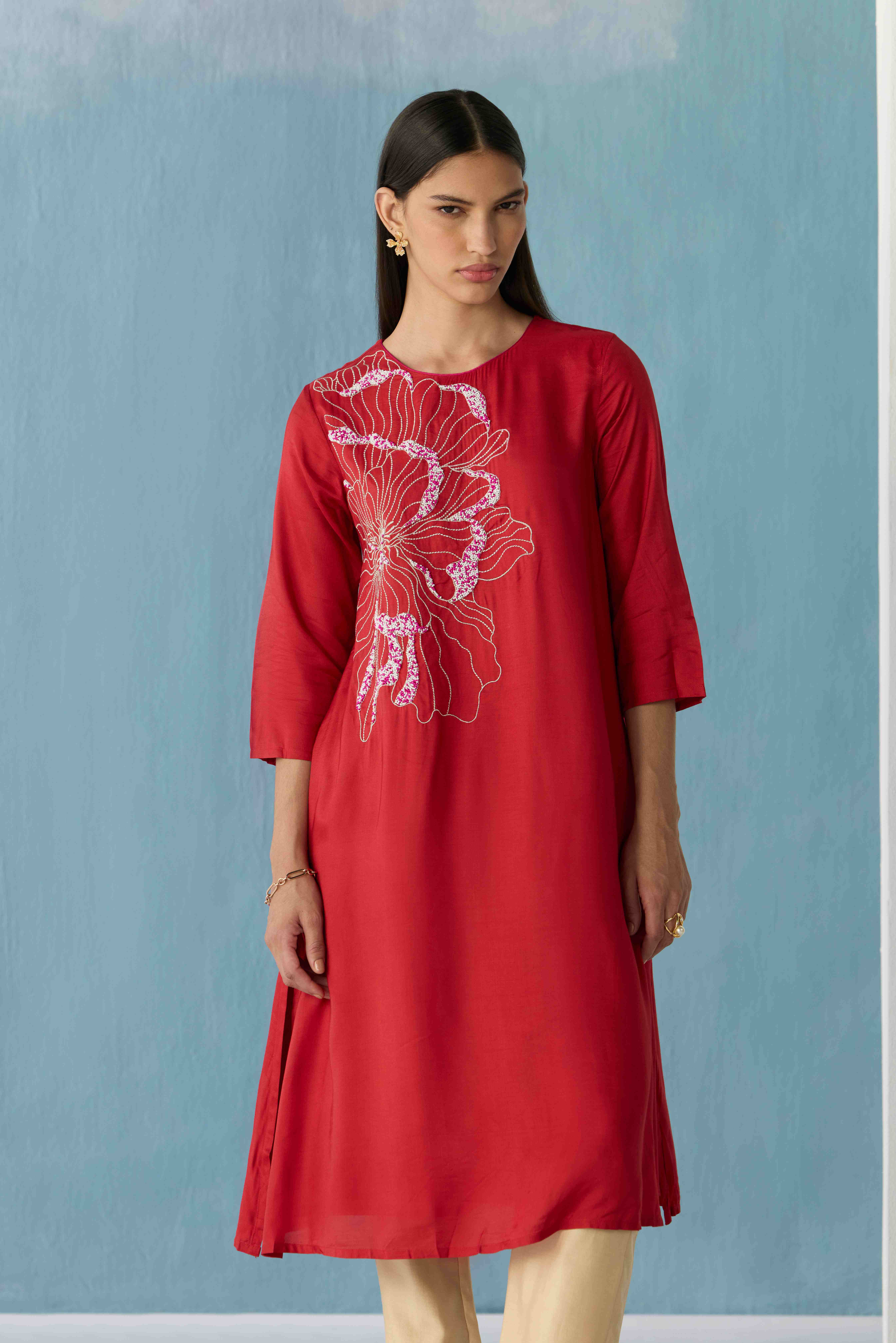 Crimson bloom A-line kurta
