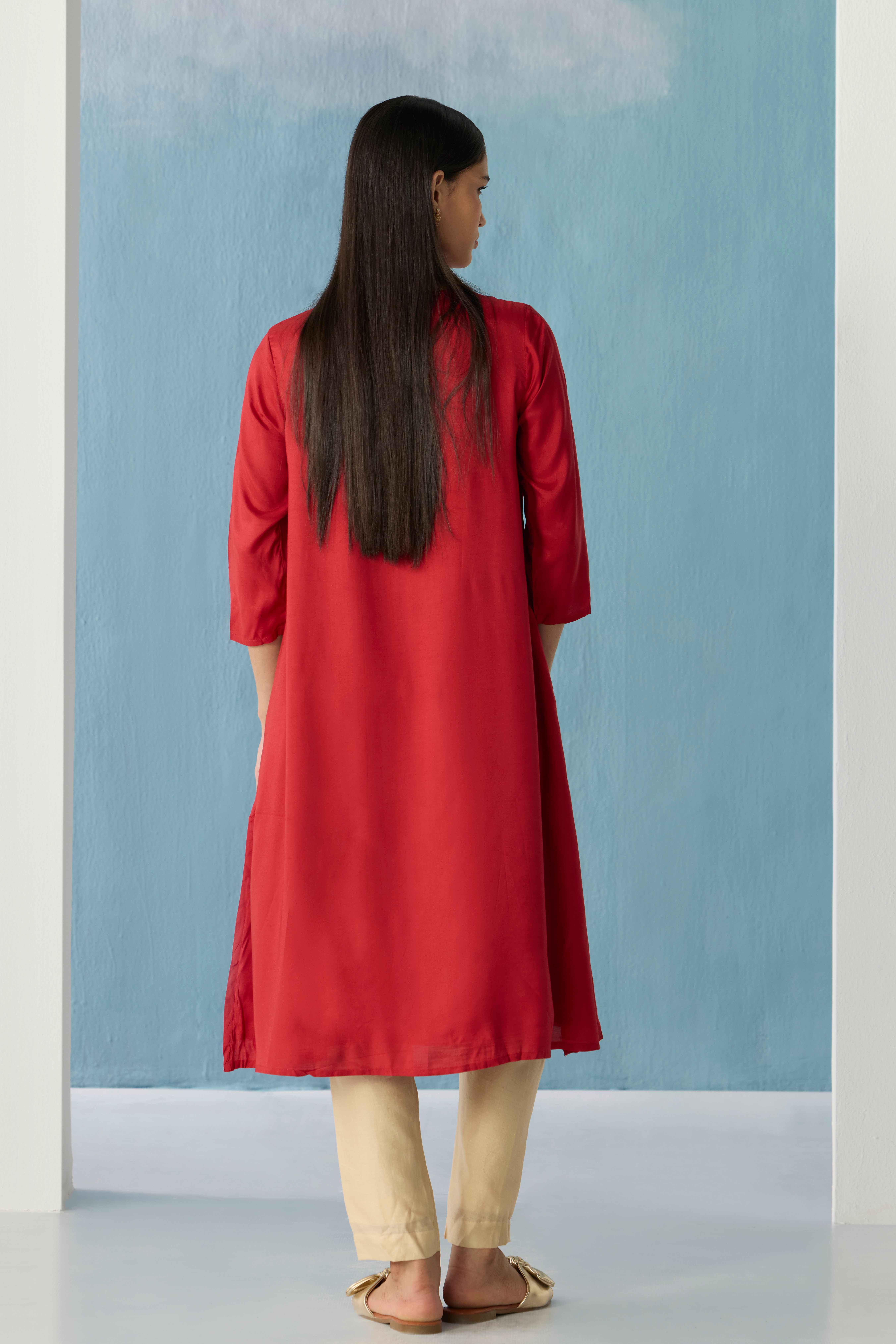 Crimson bloom A-line kurta
