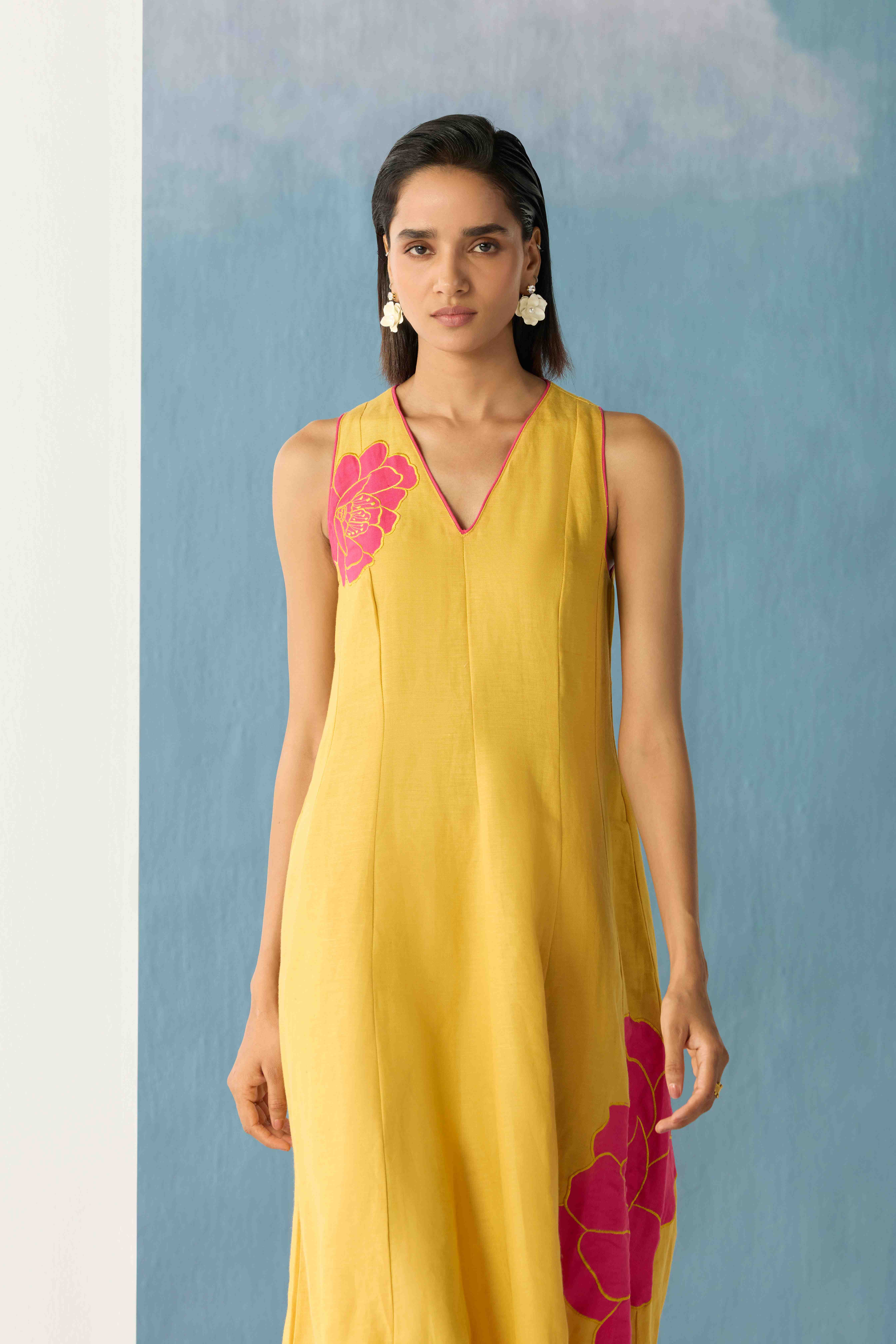 yellow a-line maxi dress