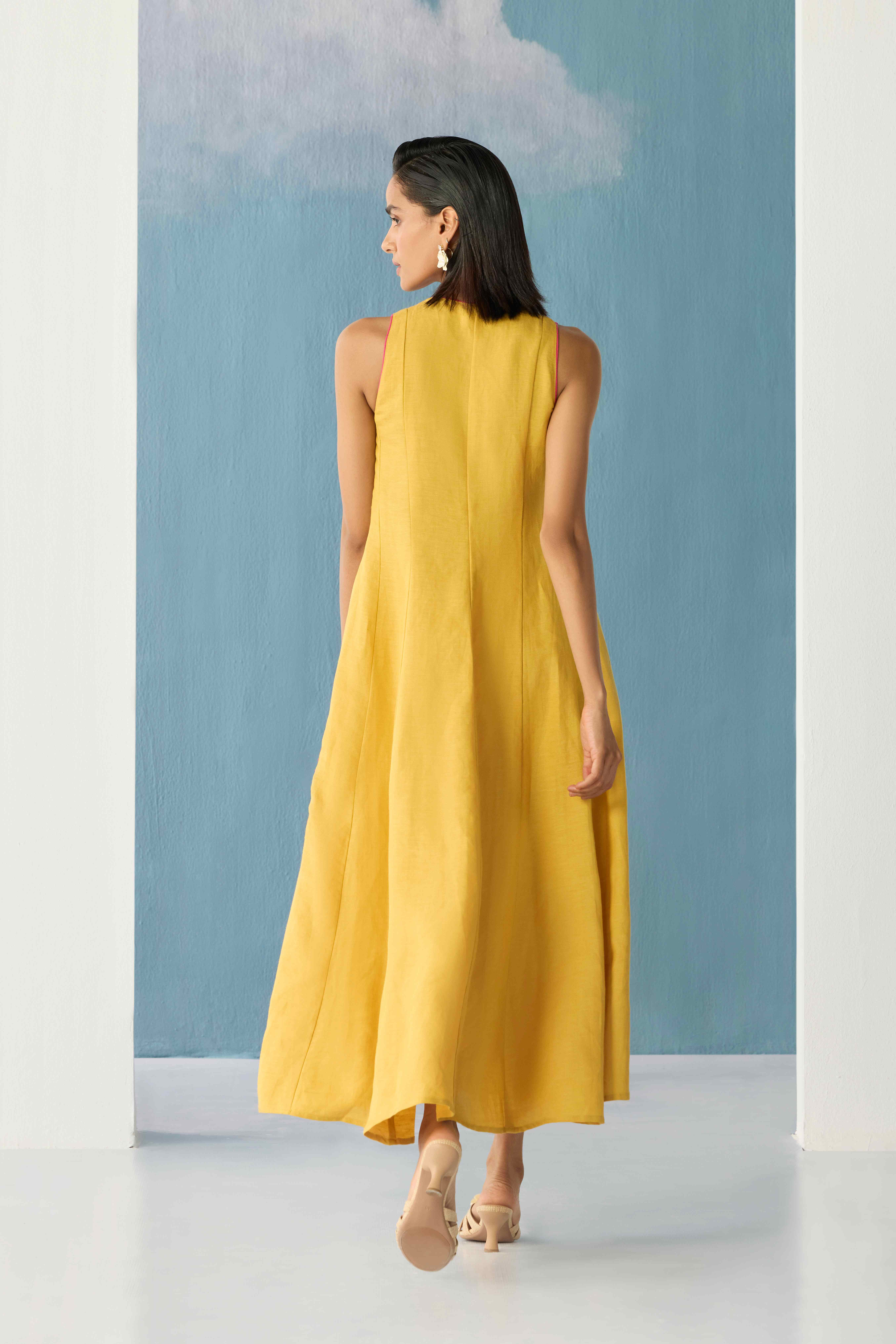 yellow a-line maxi dress