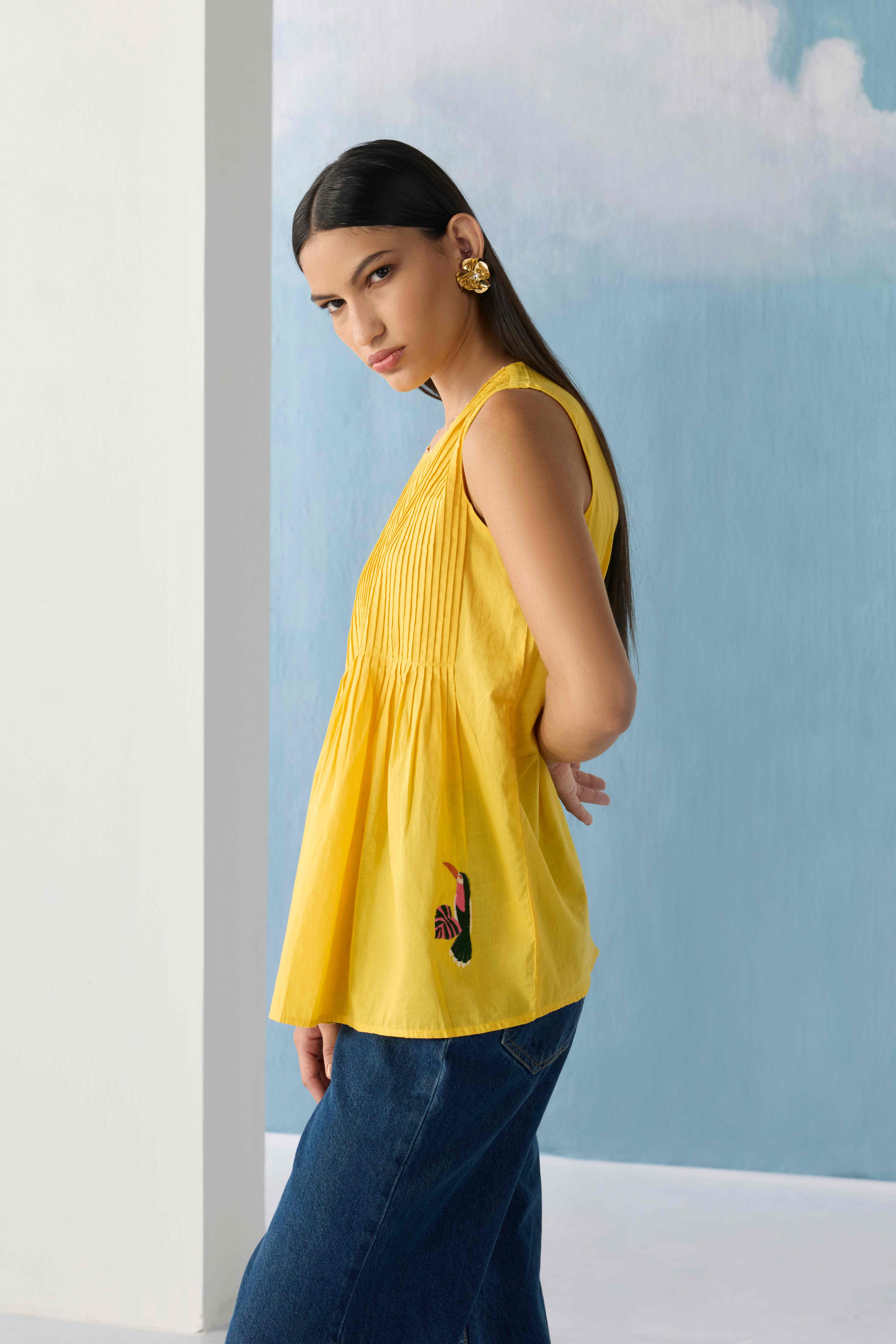 ochre sleeveless top